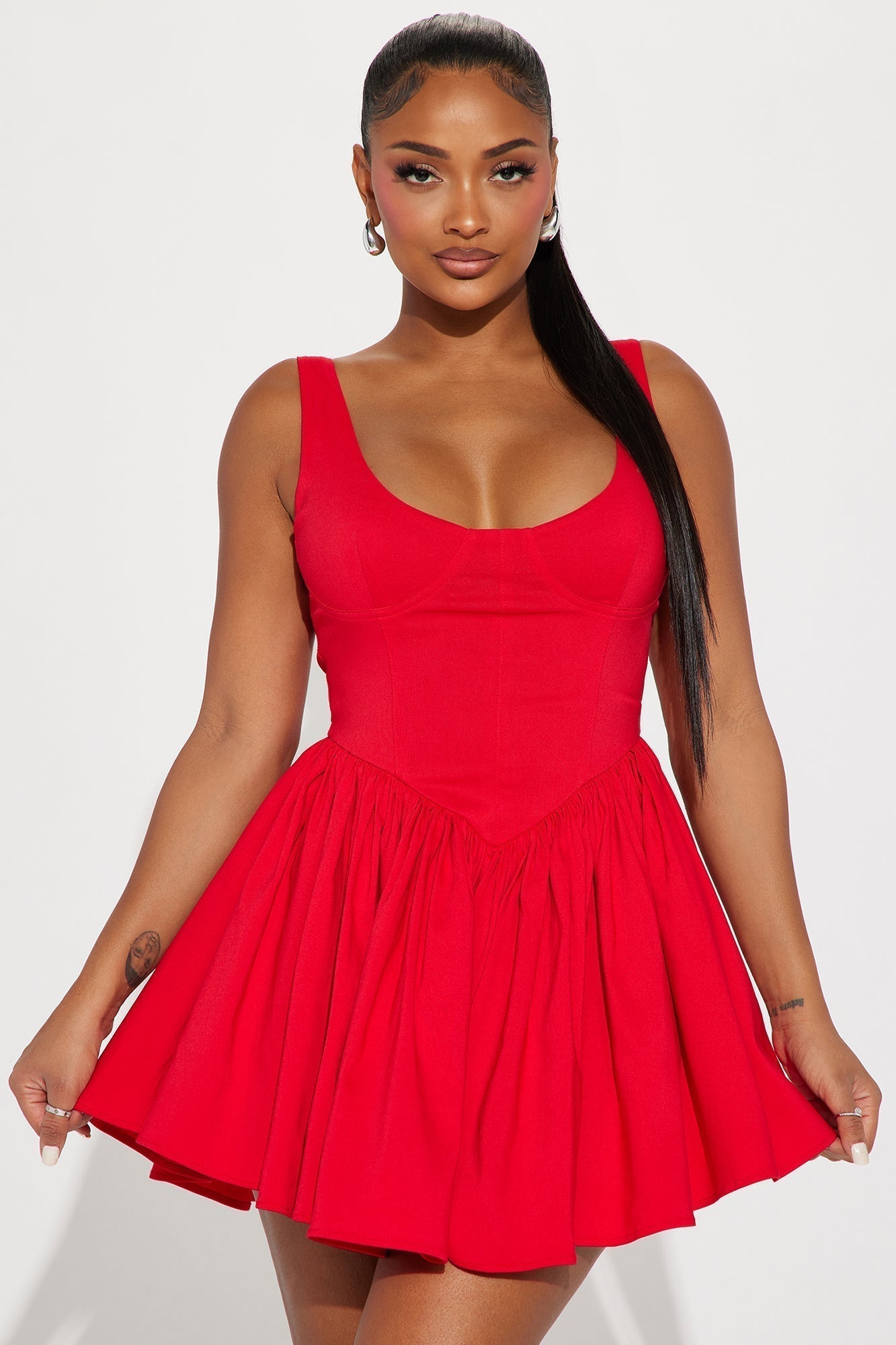 Valentine Twill Mini Dress - Red