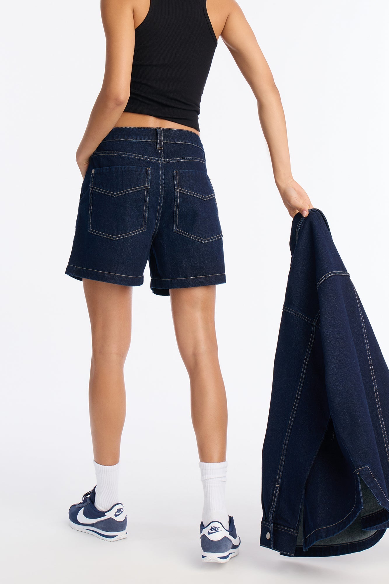 Night Borough Pleated Denim Shorts - Dark Wash