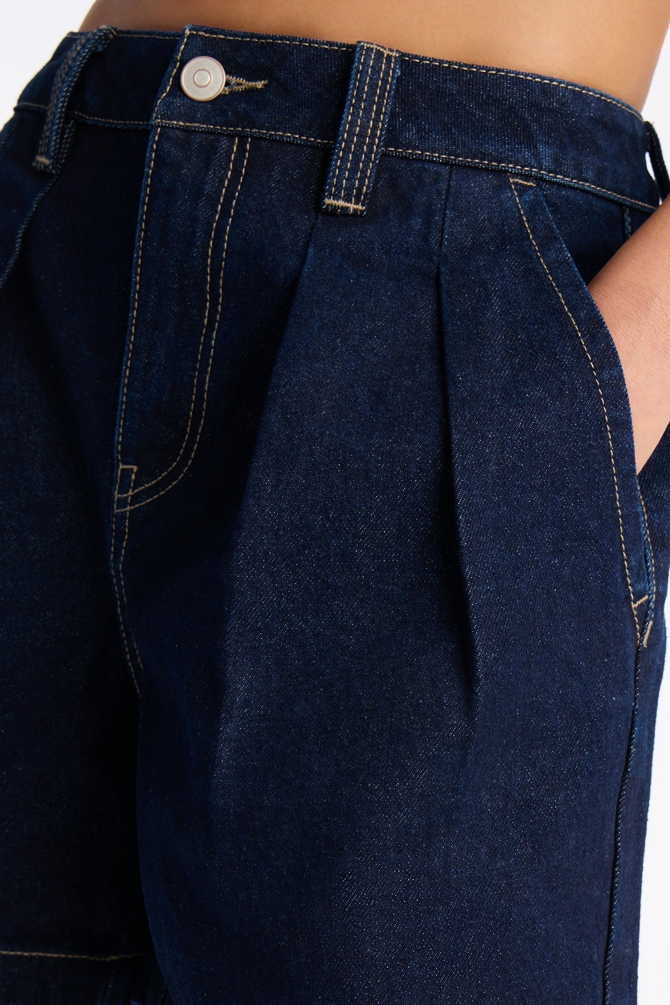 Night Borough Pleated Denim Shorts - Dark Wash