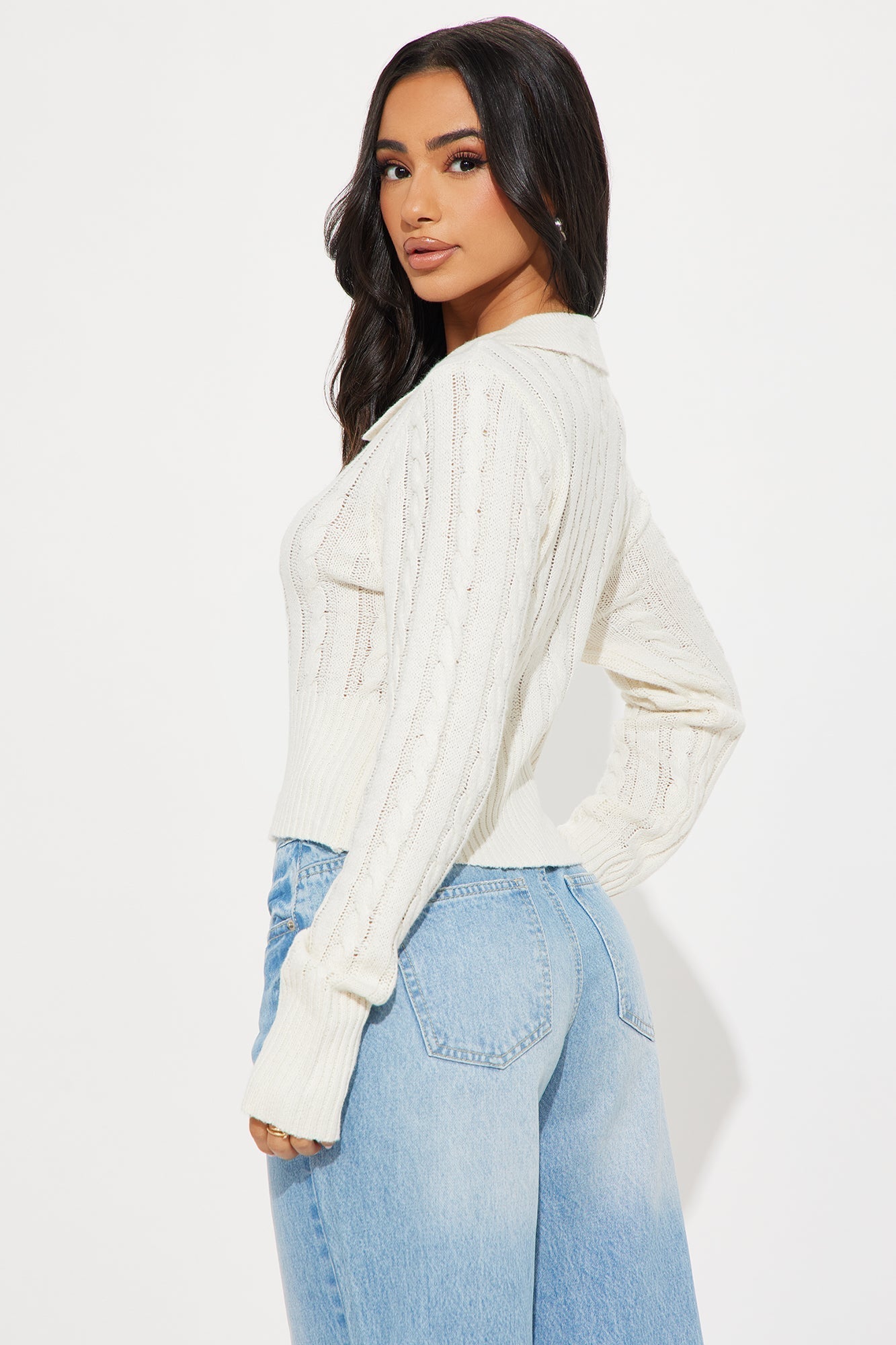 Shantelle Cable Knit Zip Up Sweater - Cream