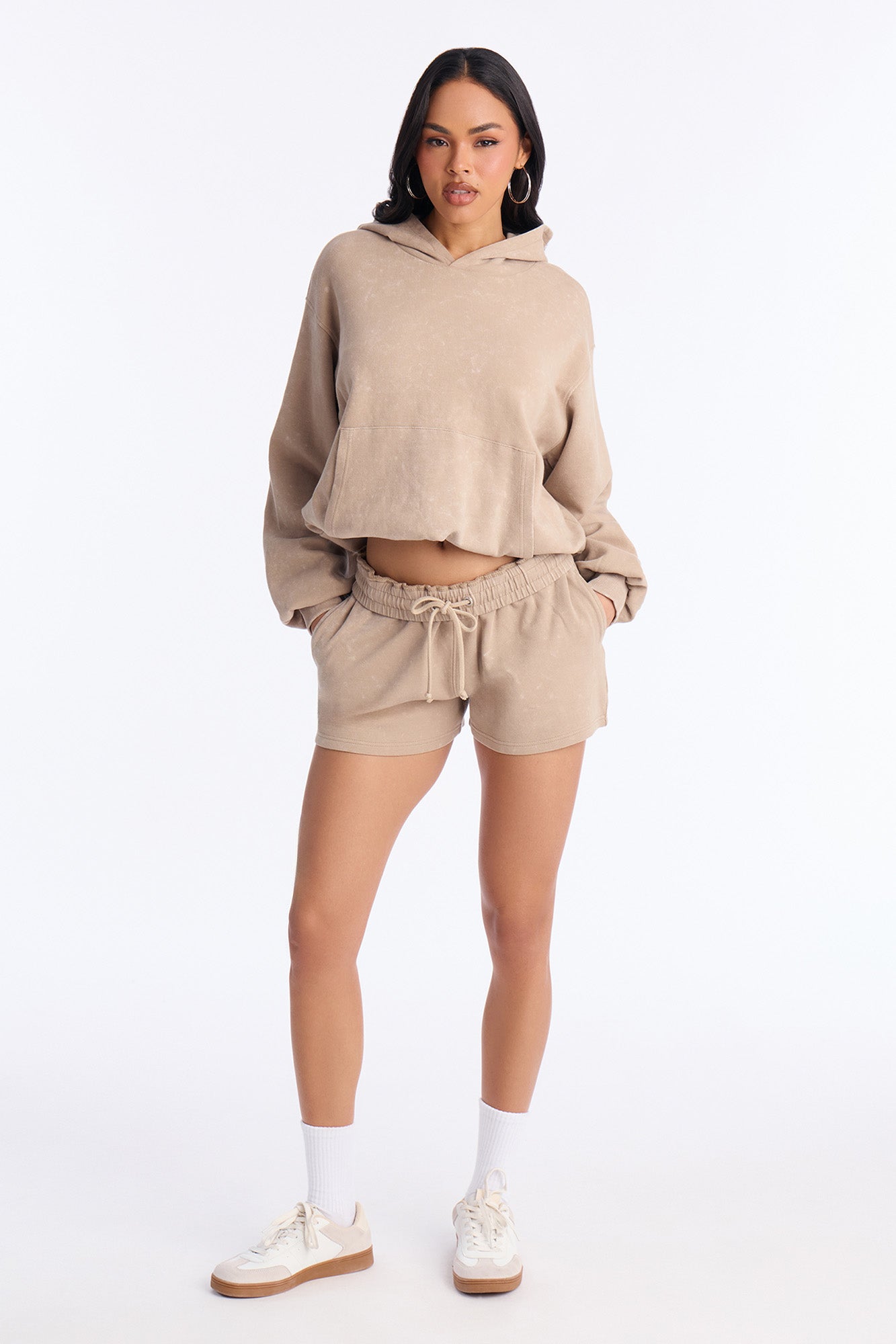 Dana Washed Foldover Waist Sweatshorts - Taupe
