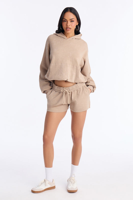 Dana Washed Foldover Waist Sweatshorts - Taupe