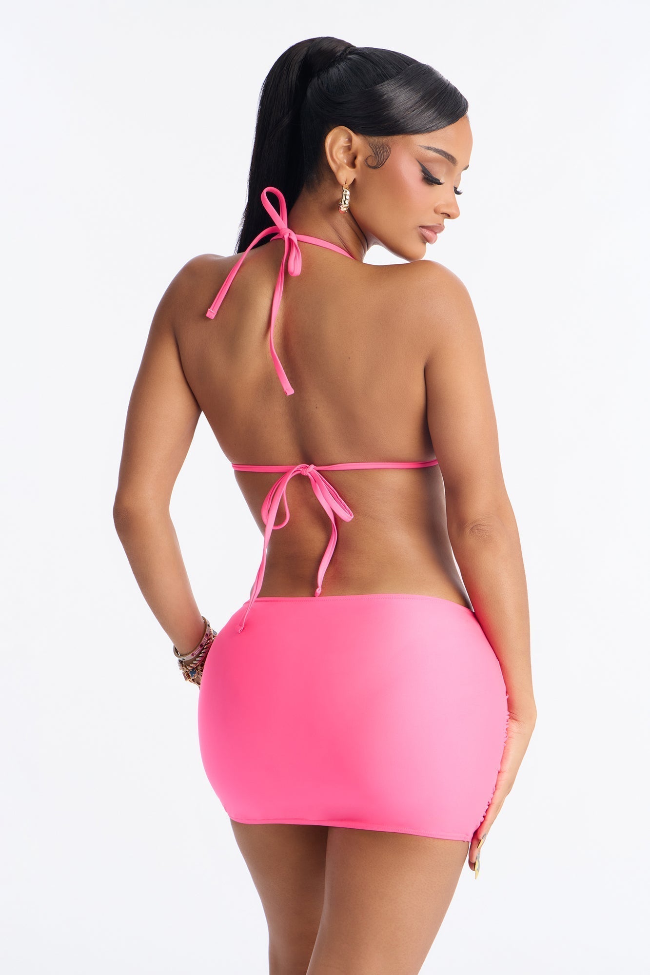 Adriana Starfish Hardware 3 Piece Bikini & Skirt Set - Hot Pink