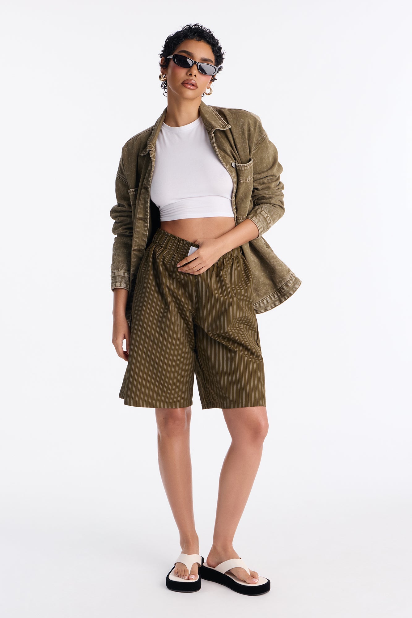 Aurora Striped Boxer Short - Olive/combo