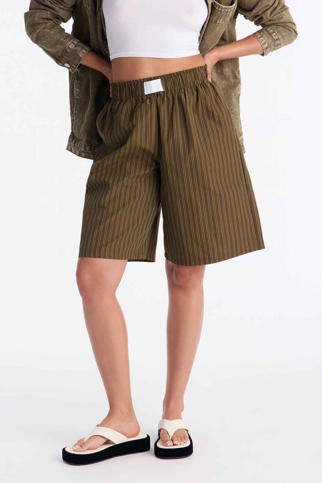 Aurora Striped Boxer Short - Olive/combo