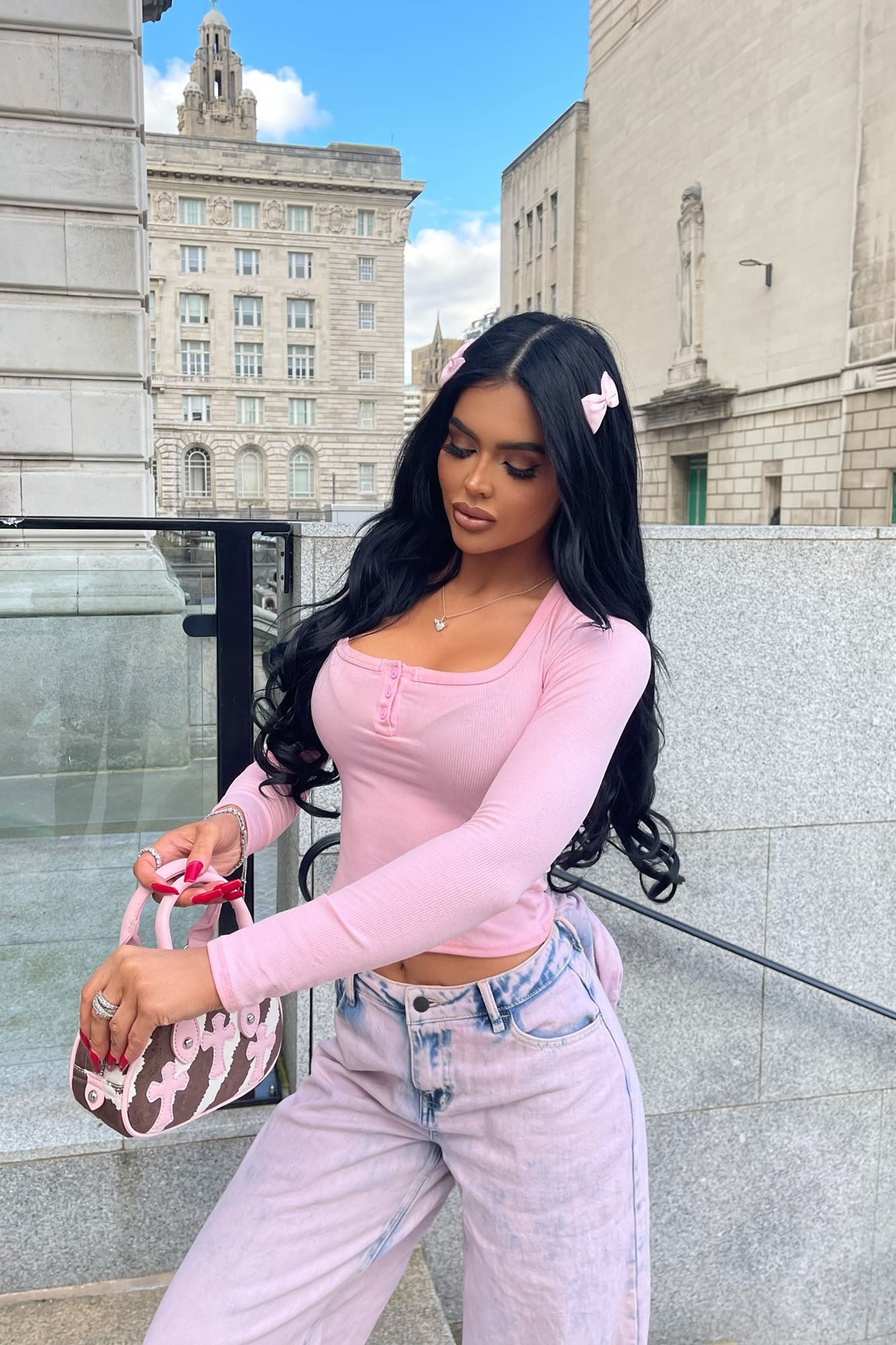 Stephanie Henley Long Sleeve Top - Pink