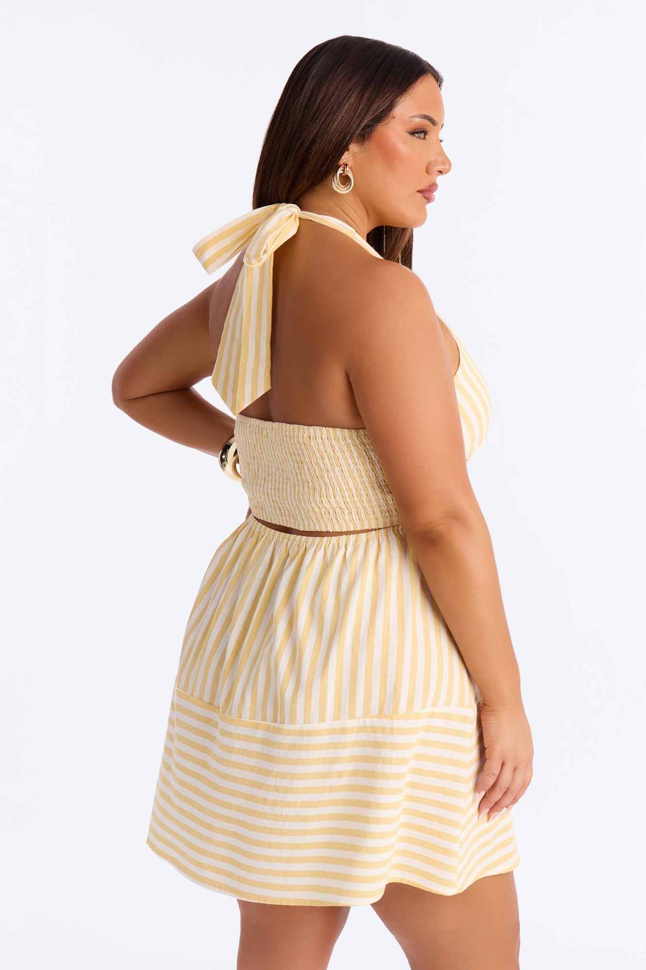 Cordelia Striped Linen Mini Dress - Yellow/combo