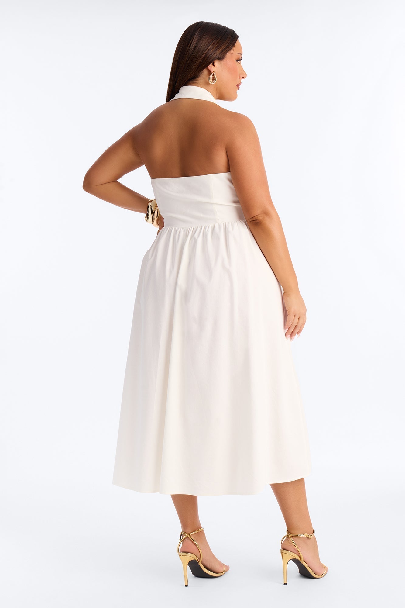 Giselle Collar Halter Midi Dress - White