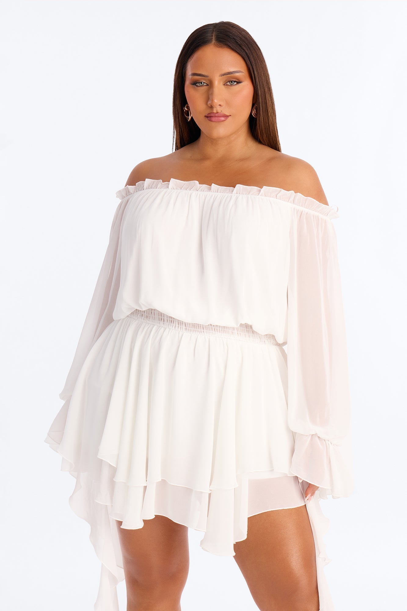 Paulina Ruffle Chiffon Mini Dress - White