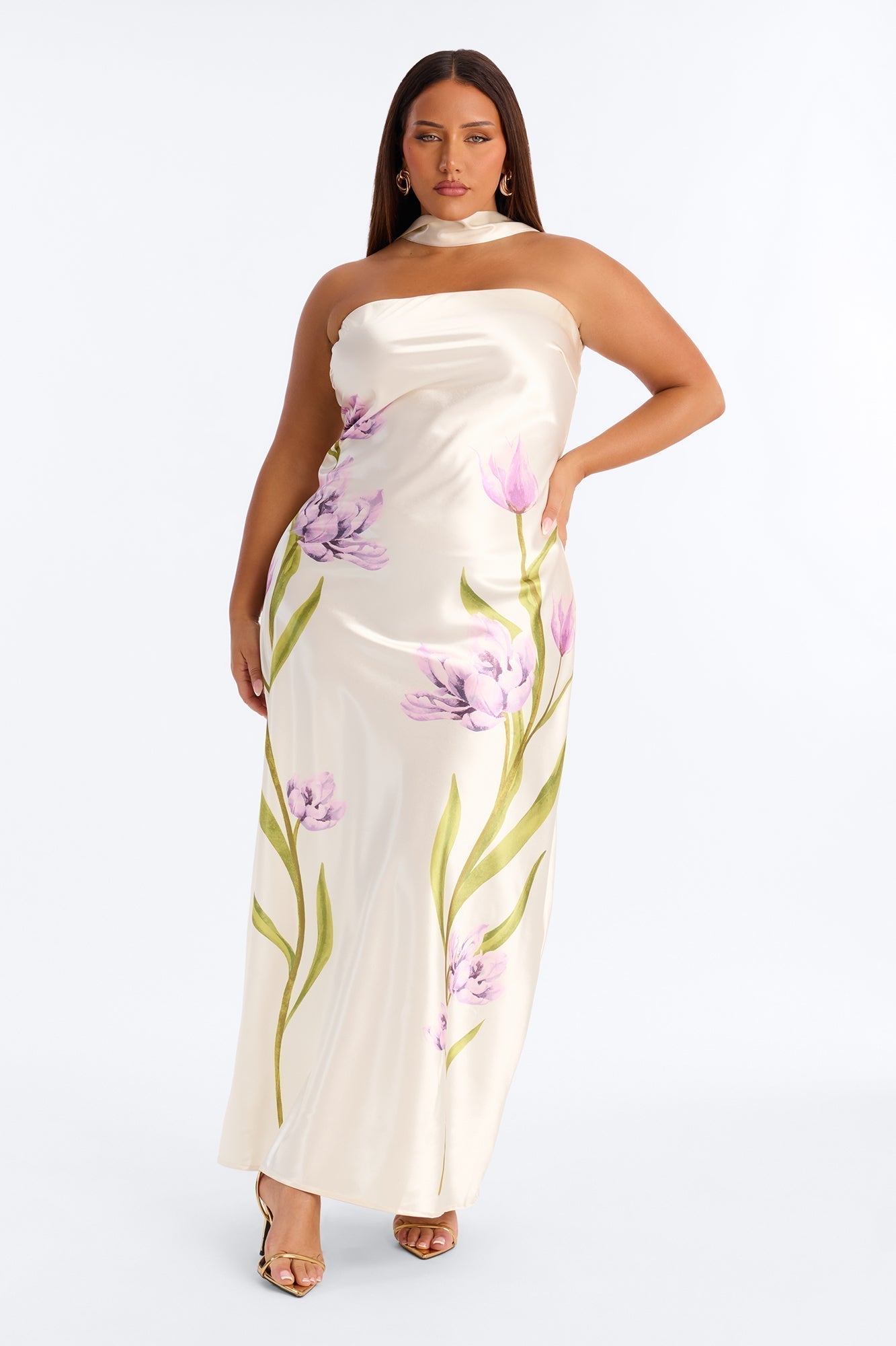 Jelissa Scarf Satin Maxi Dress - Ivory/combo