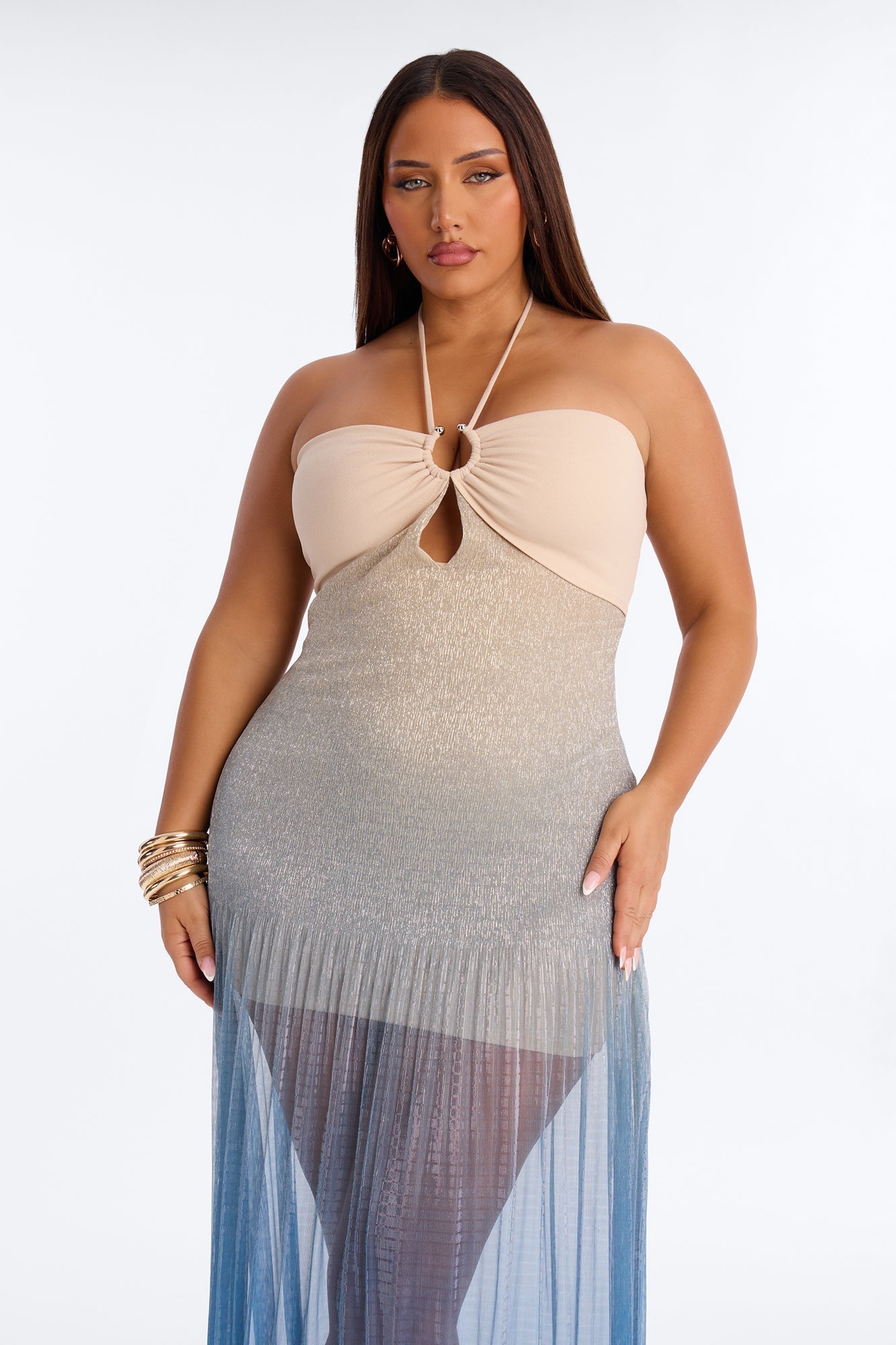 Aimee Ombre Metallic Maxi Dress - Teal/combo