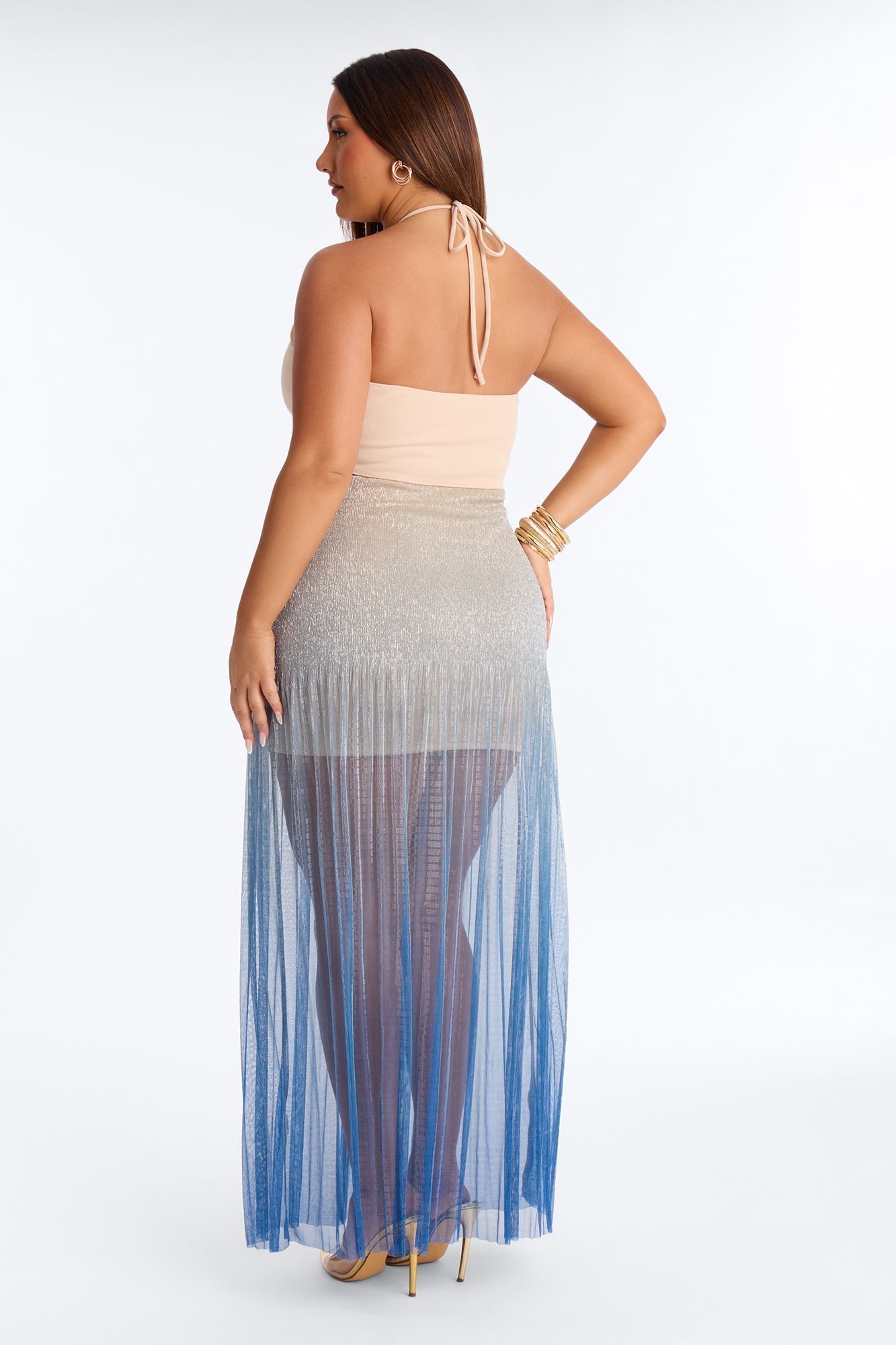 Aimee Ombre Metallic Maxi Dress - Teal/combo