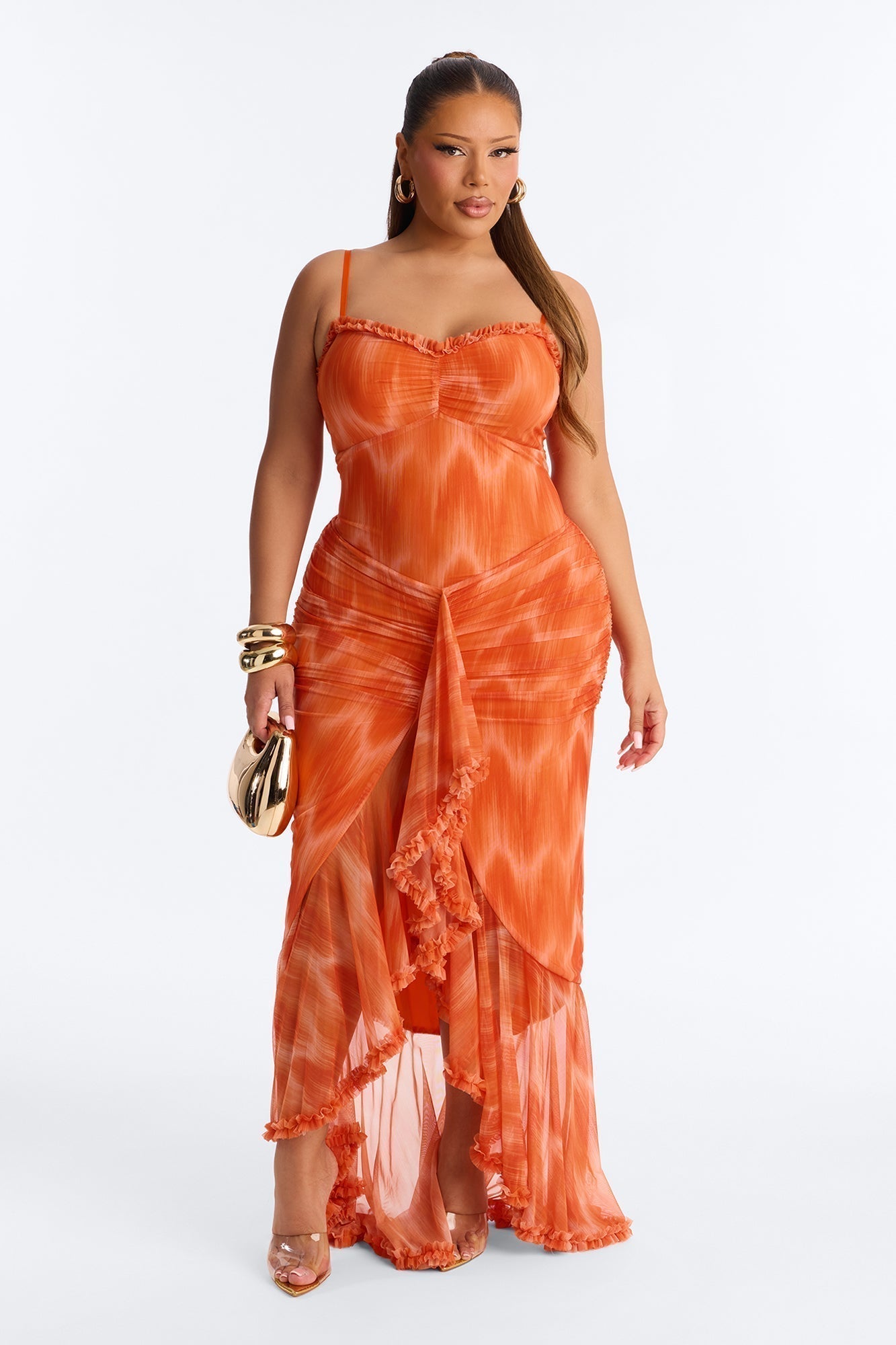 Summer Lover Mesh Maxi Dress - Orange/combo