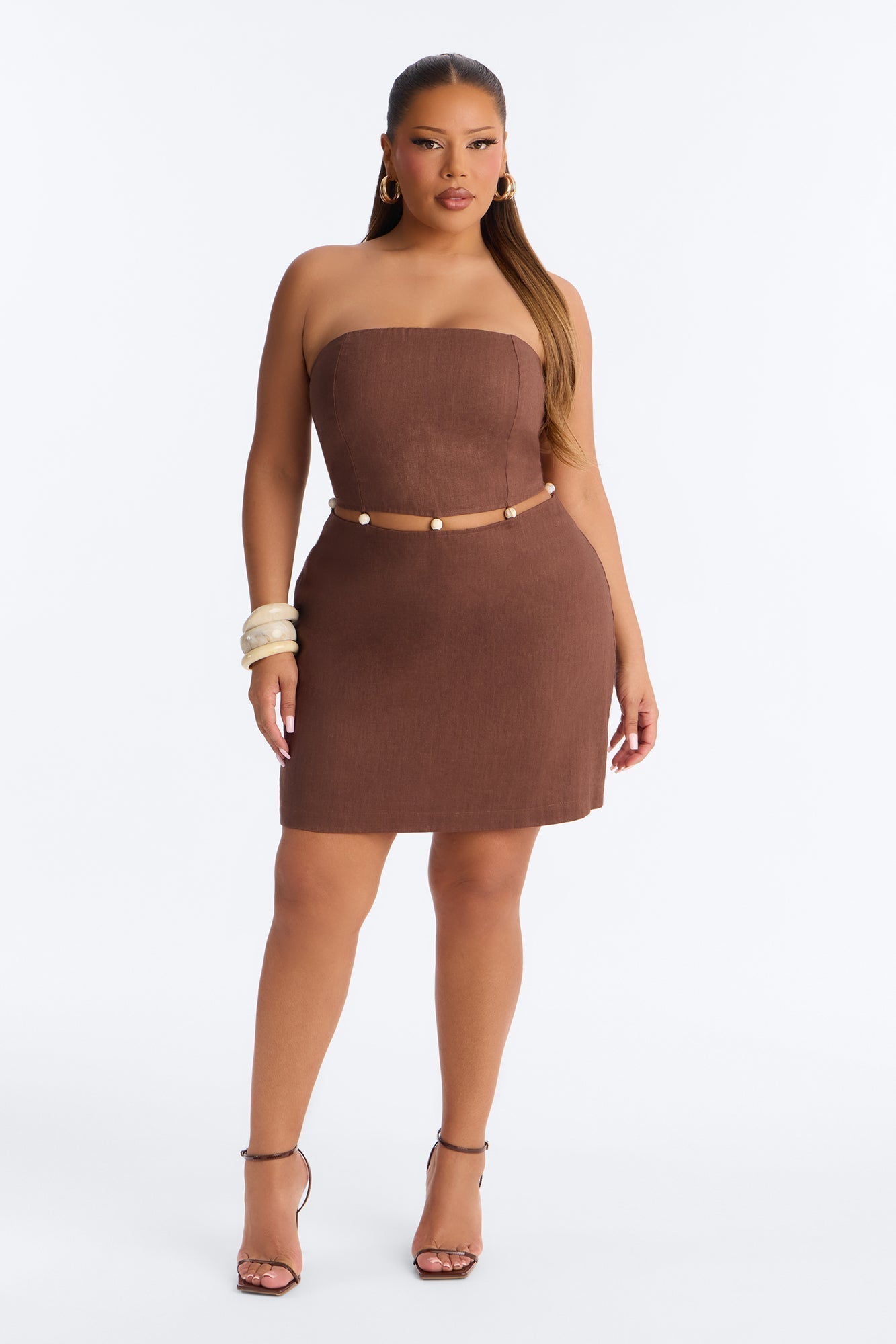Coastal Queen Strapless Mini Dress - Brown