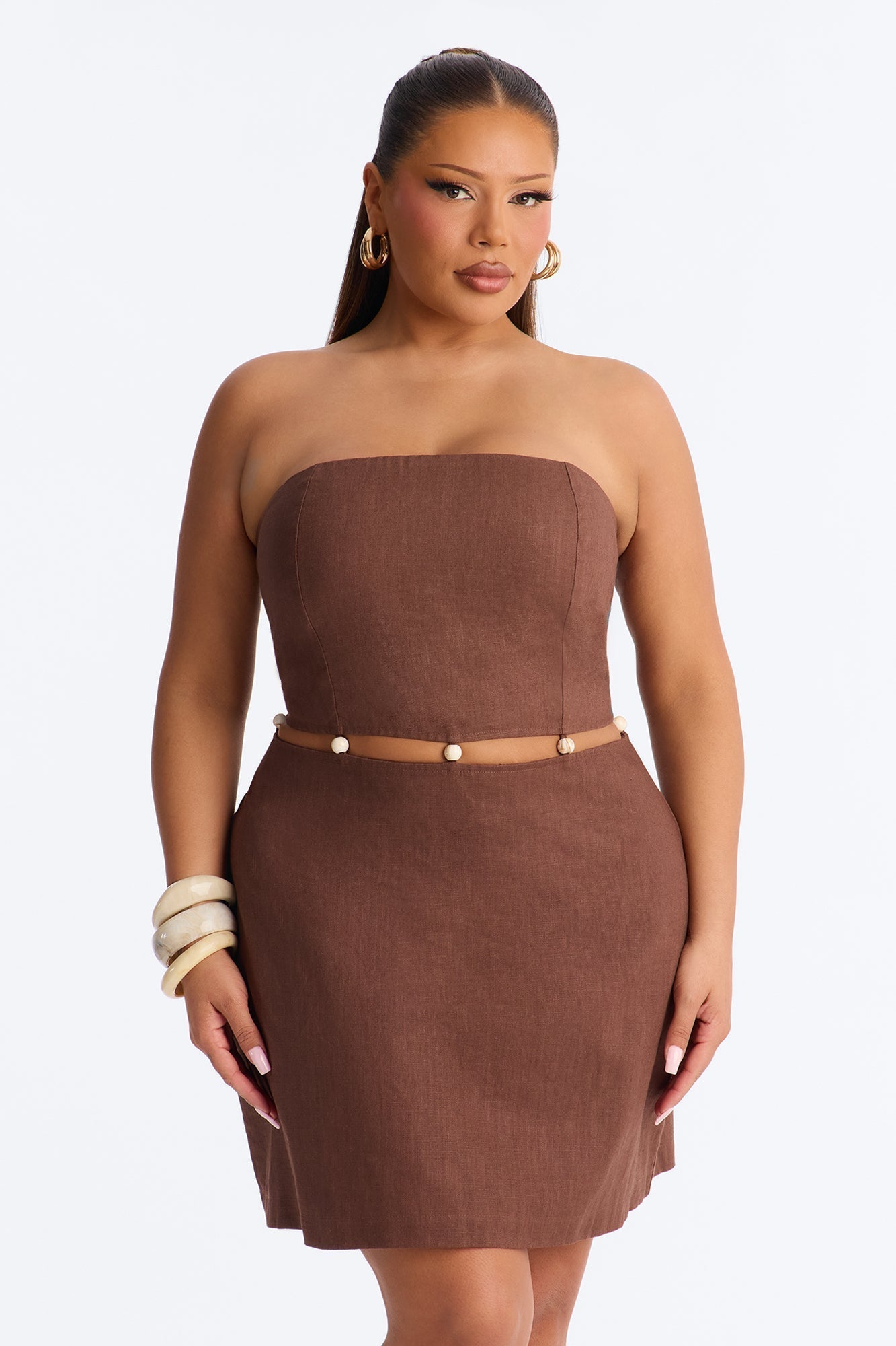Coastal Queen Strapless Mini Dress - Brown