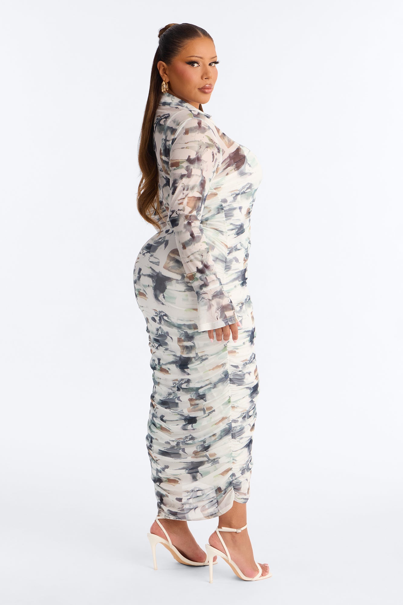 Hensley Tie Dye Mesh Midi Dress - Green/combo