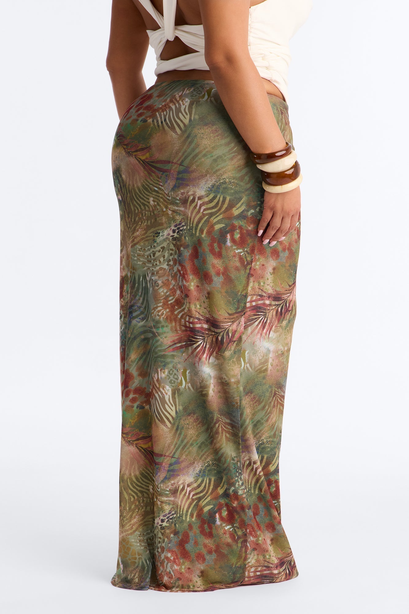 Tropical Bloom Mesh Maxi Skirt - Green/combo