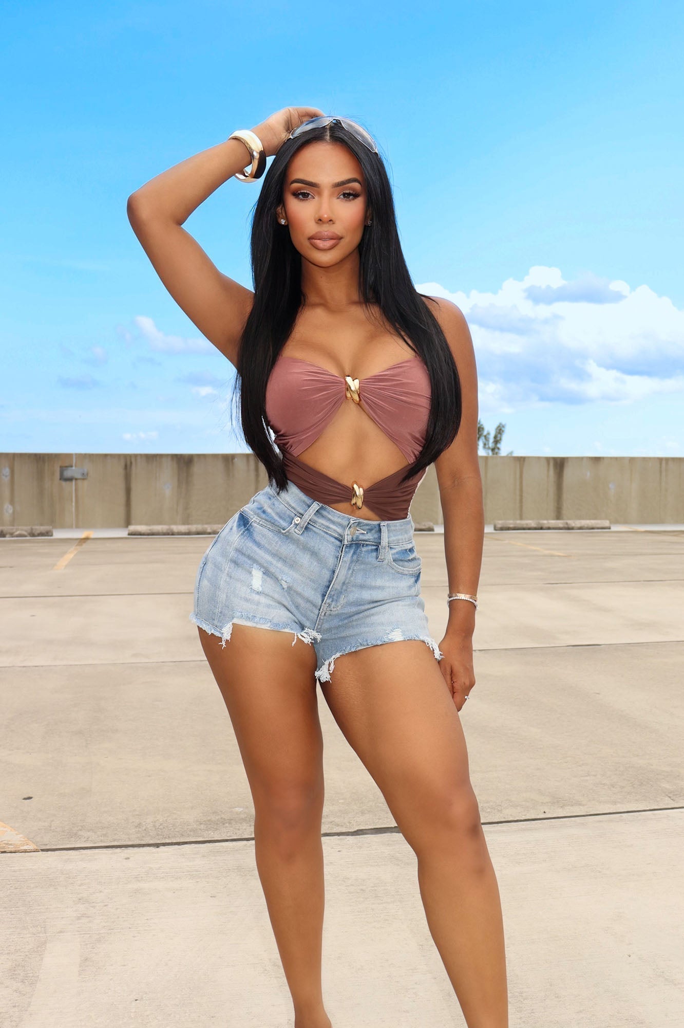 Opening Up Stretch Denim Shorts - Medium Wash