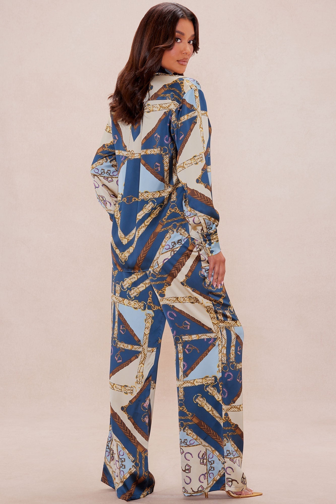 Paula Satin Wide Leg Pant - Blue/combo