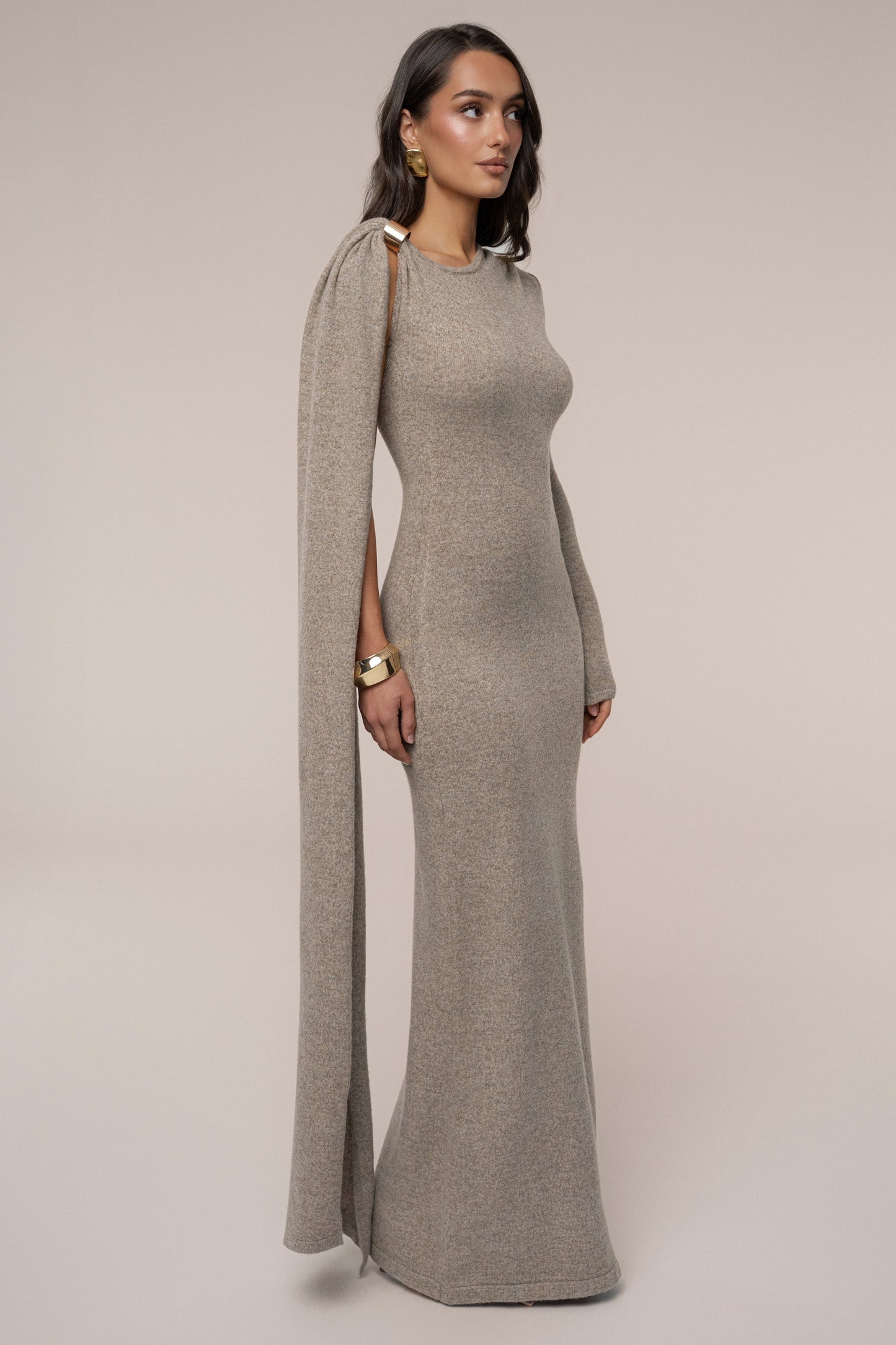 Taupe Aniza Drape Maxi Dress