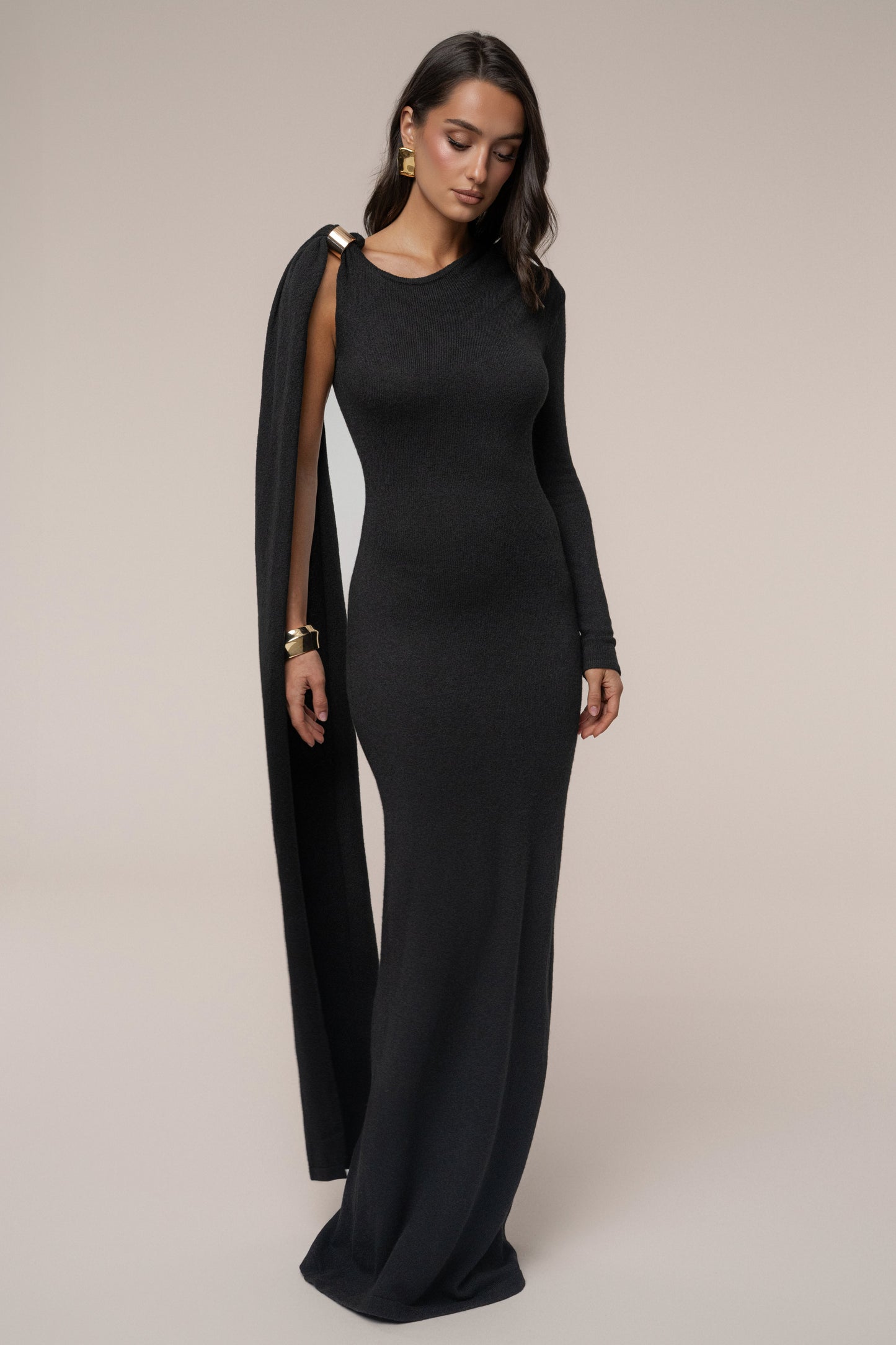 Black Aniza Drape Maxi Dress