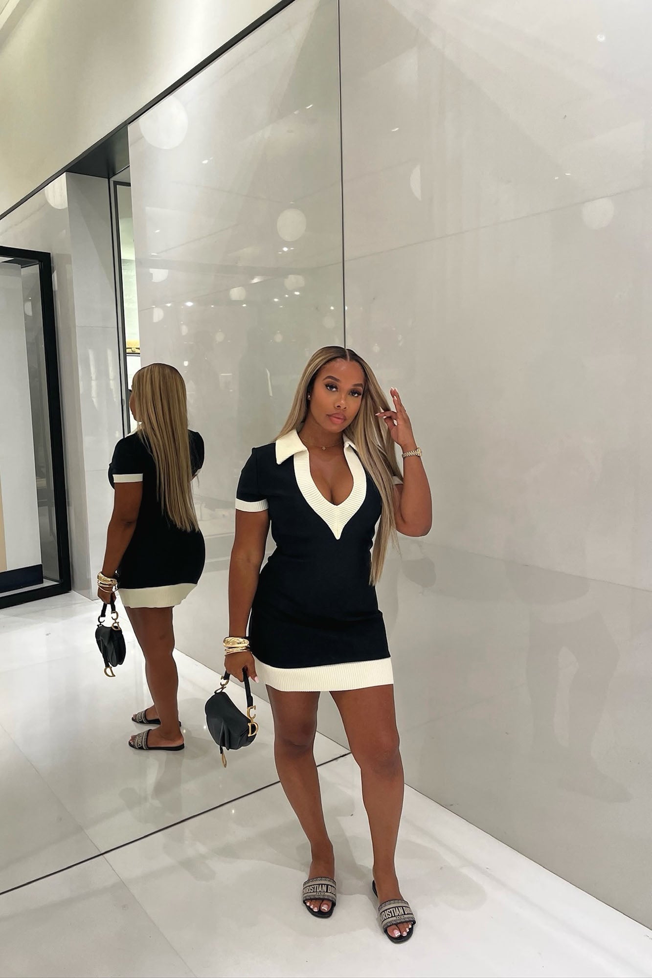 Angelina Bandage Mini Dress - Black/White