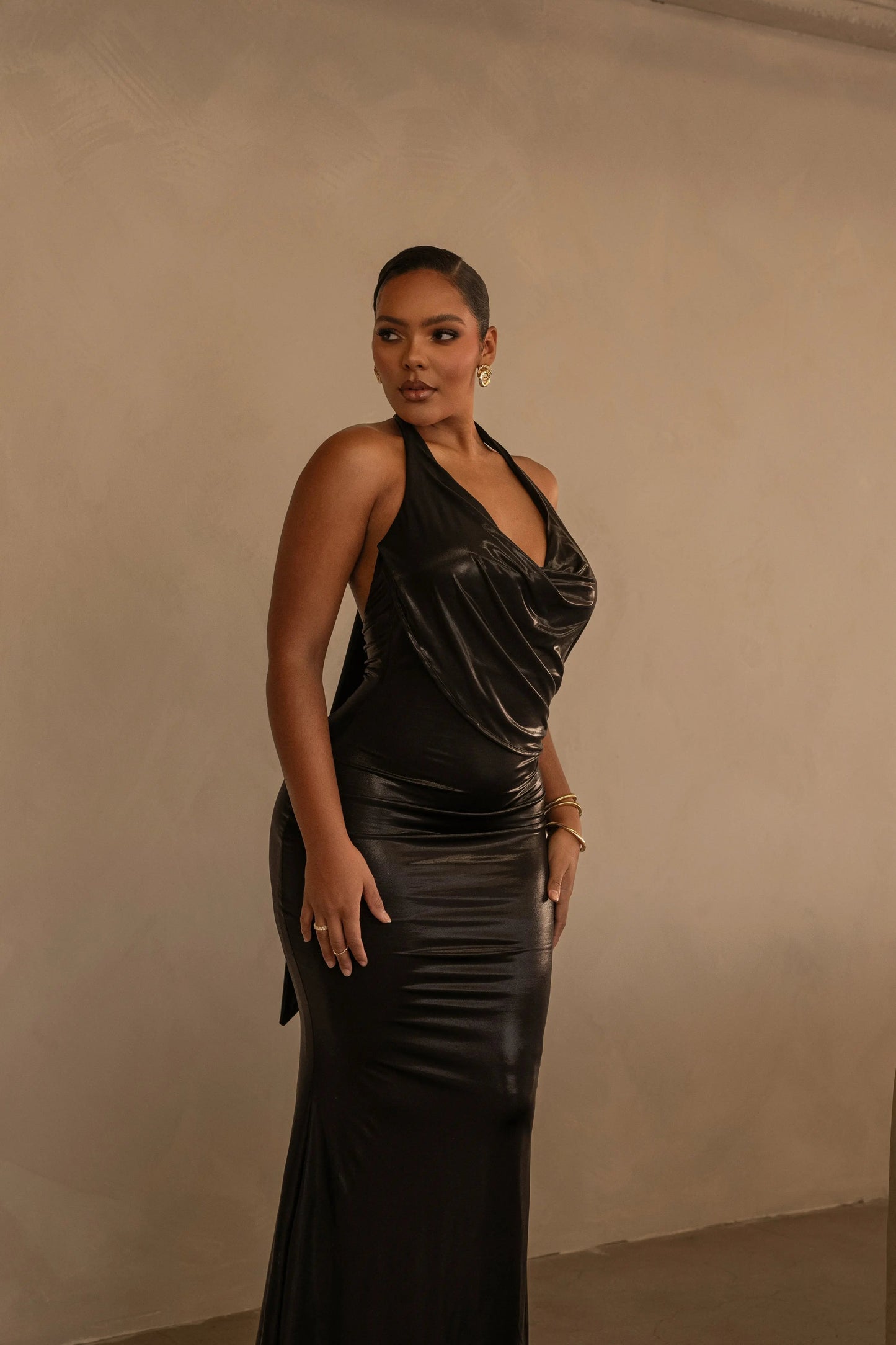 Black Bryanna Metallic Maxi Dress