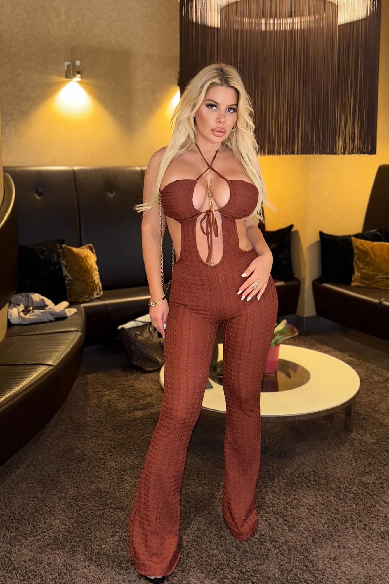 Beach Waves Halter Jumpsuit - Brown