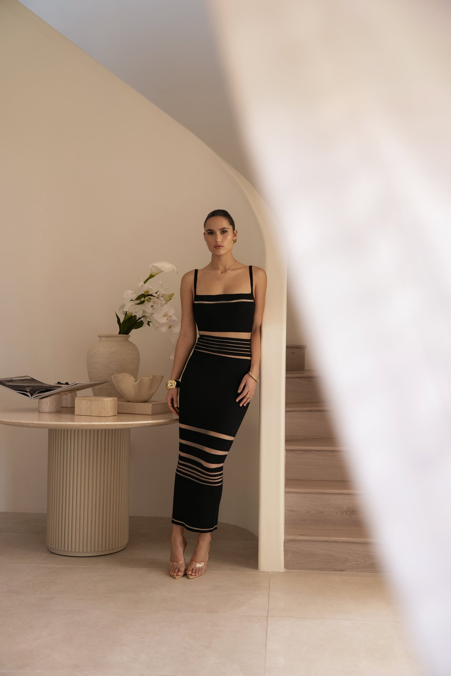 Black Striped Rib Knit Dress