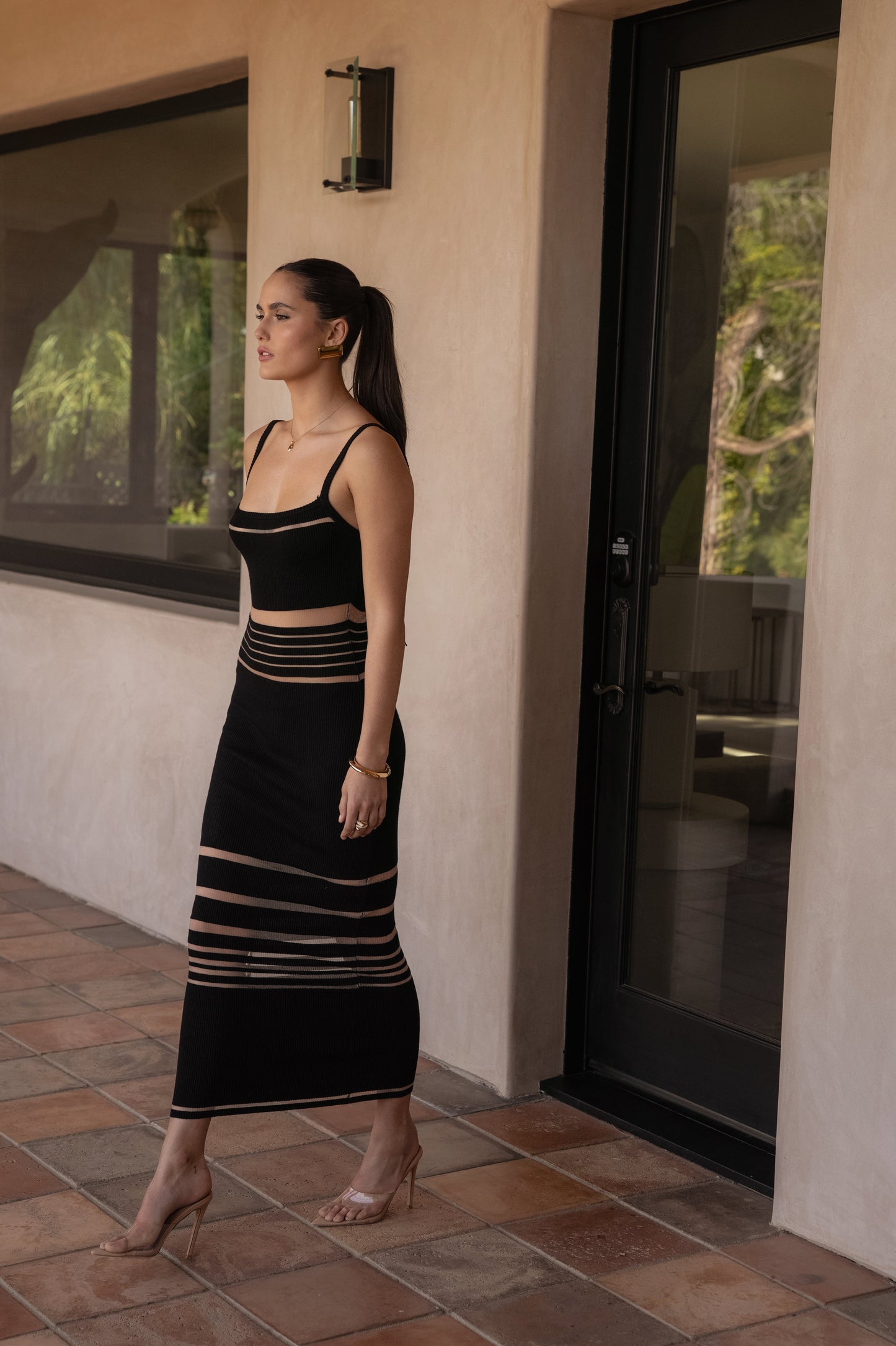 Black Striped Rib Knit Dress
