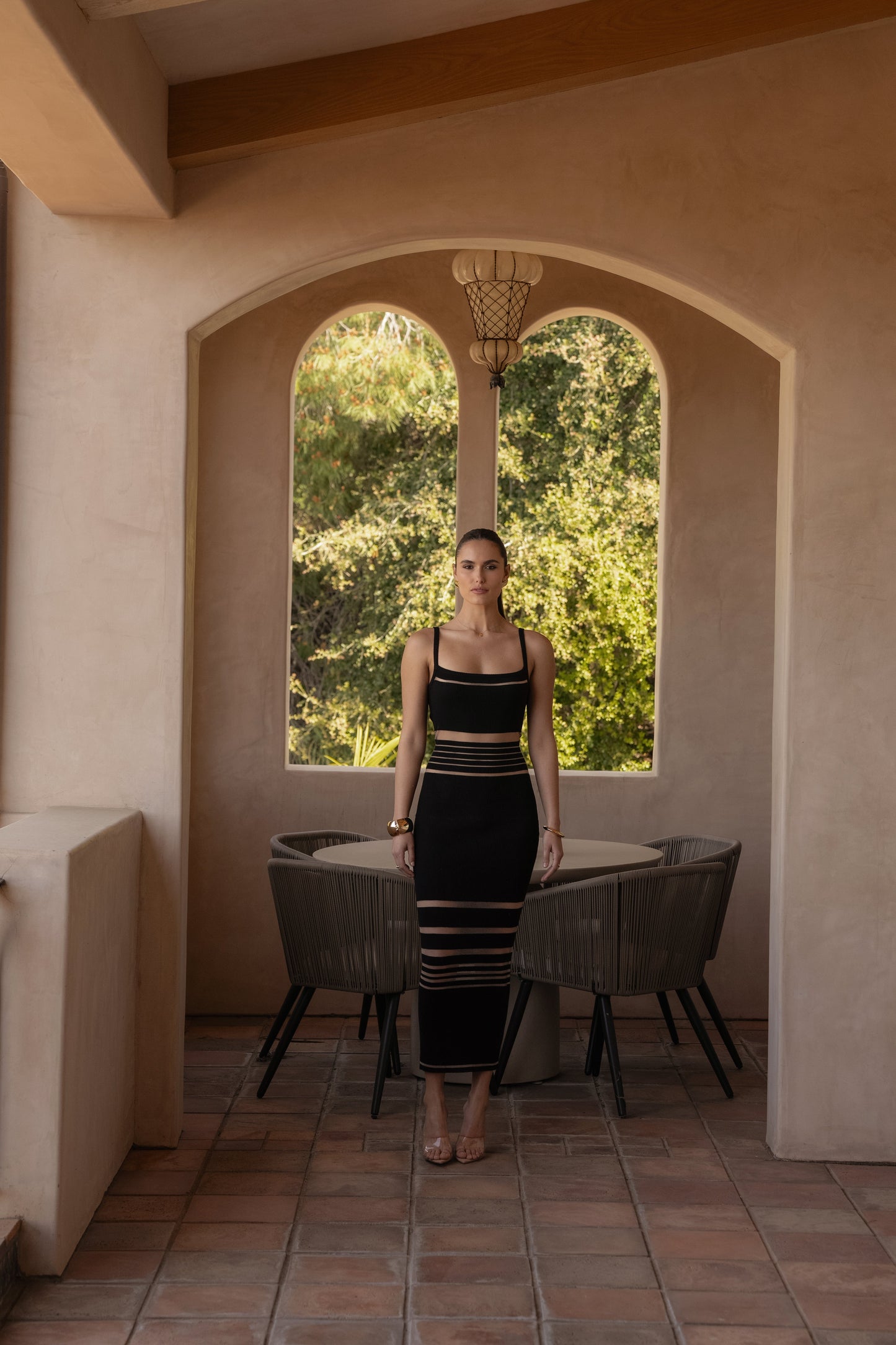 Black Striped Rib Knit Dress