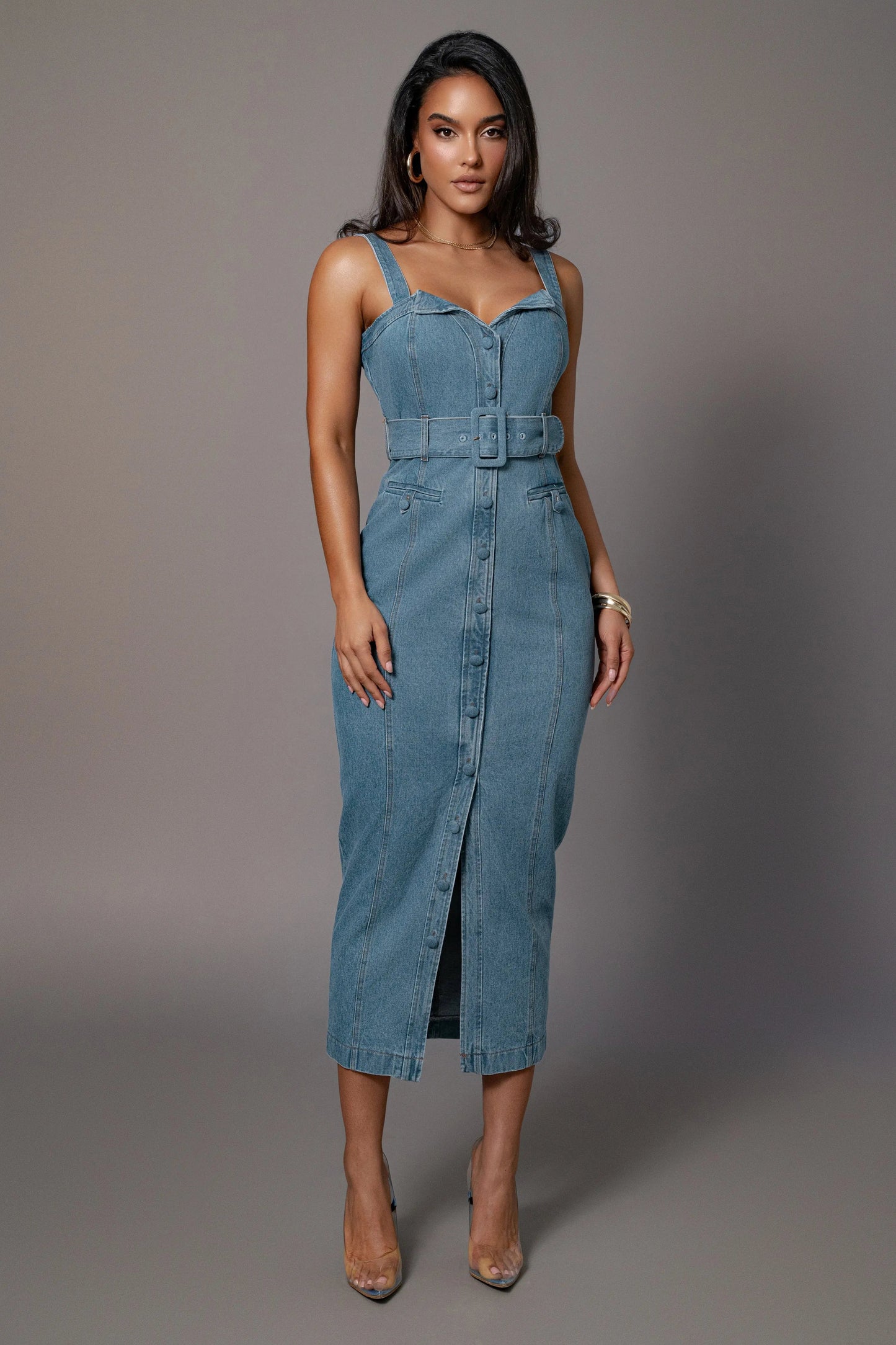 Medium Wash Celene Denim Maxi Dress