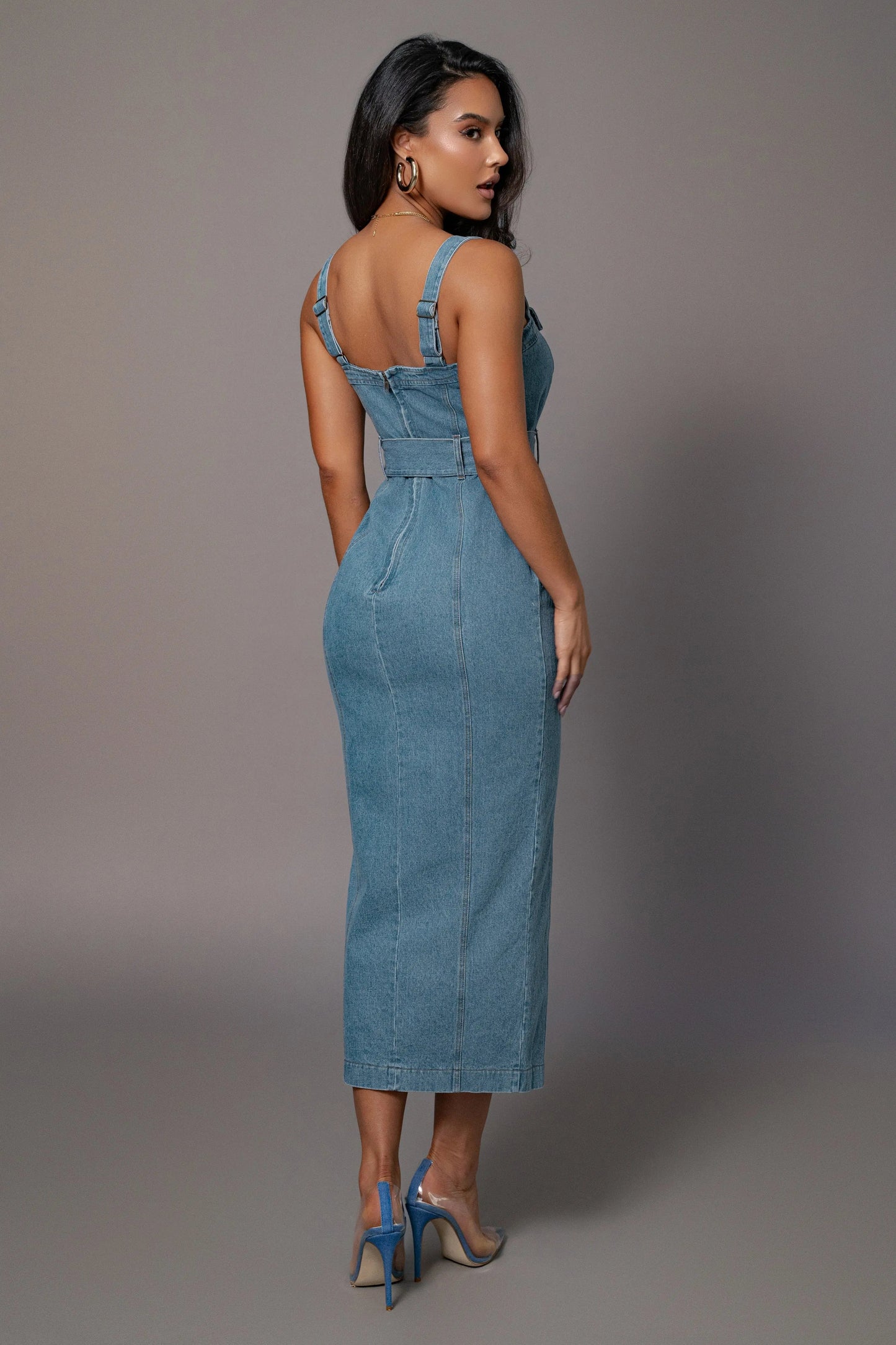 Medium Wash Celene Denim Maxi Dress