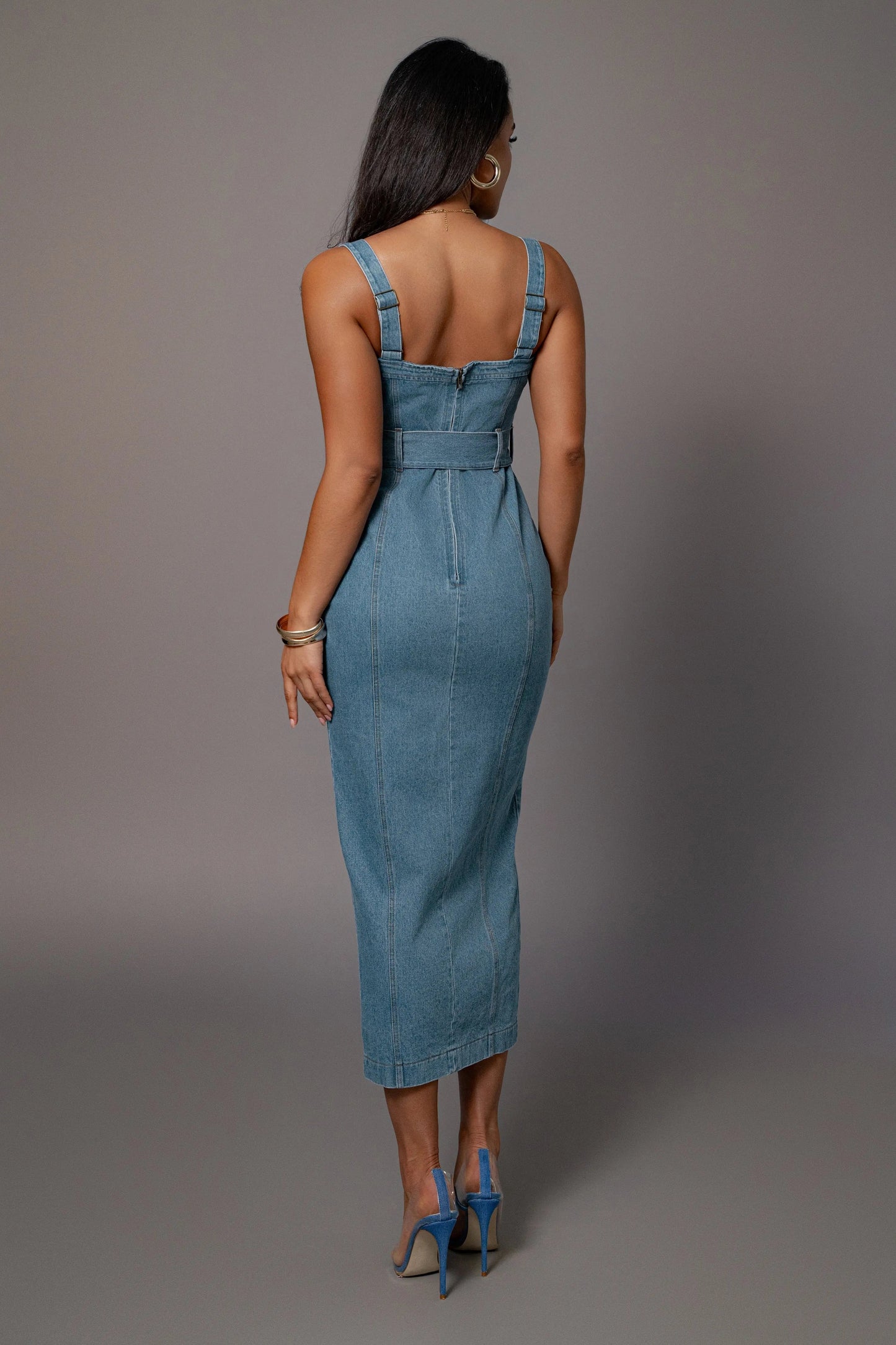 Medium Wash Celene Denim Maxi Dress