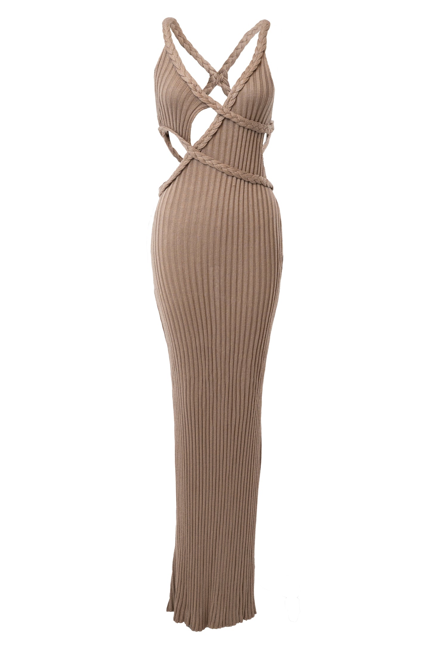 Mocha Drift And Dream Braided Maxi Dress
