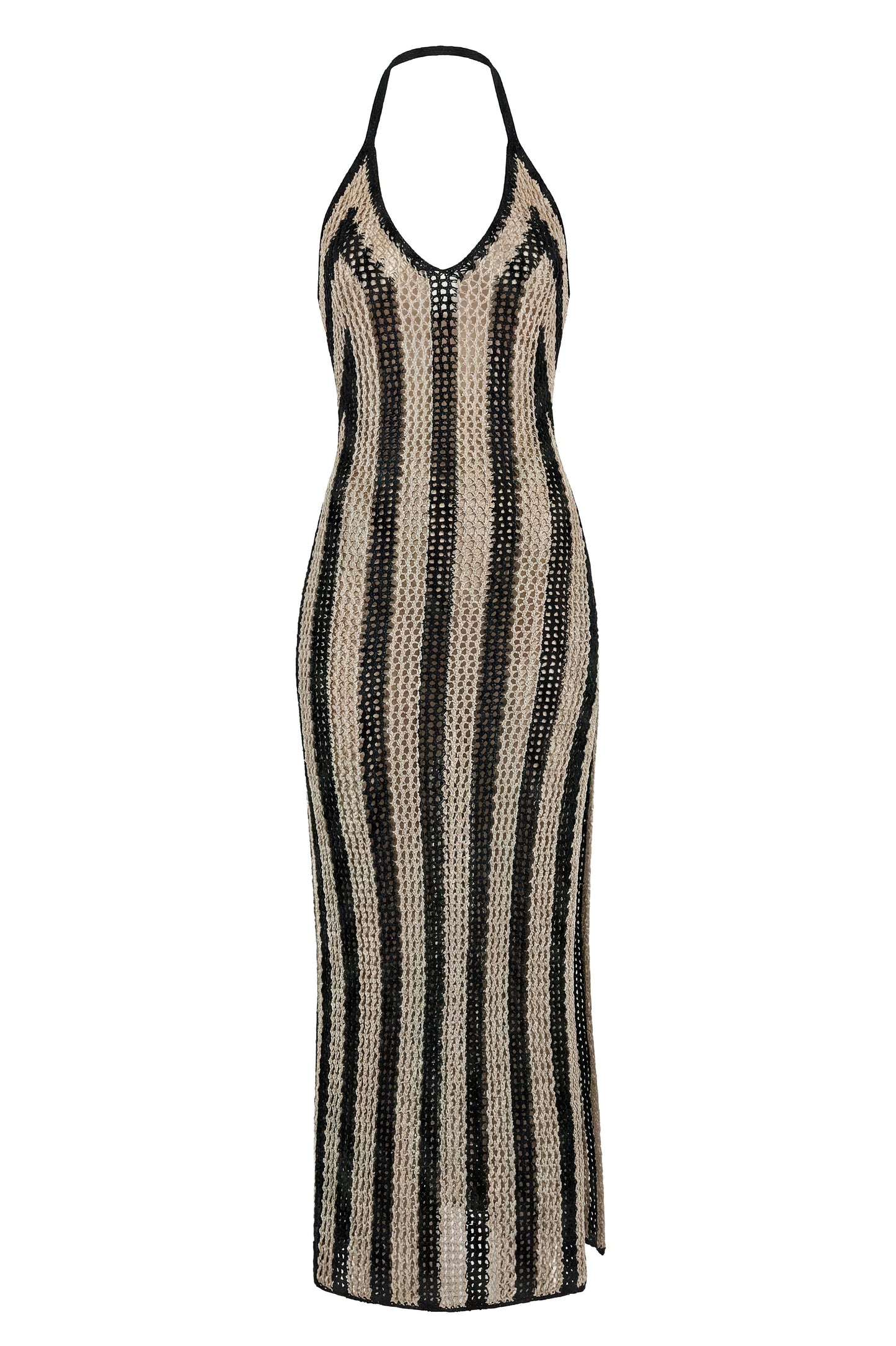 Black/Ivory Luz Halter Crochet Dress