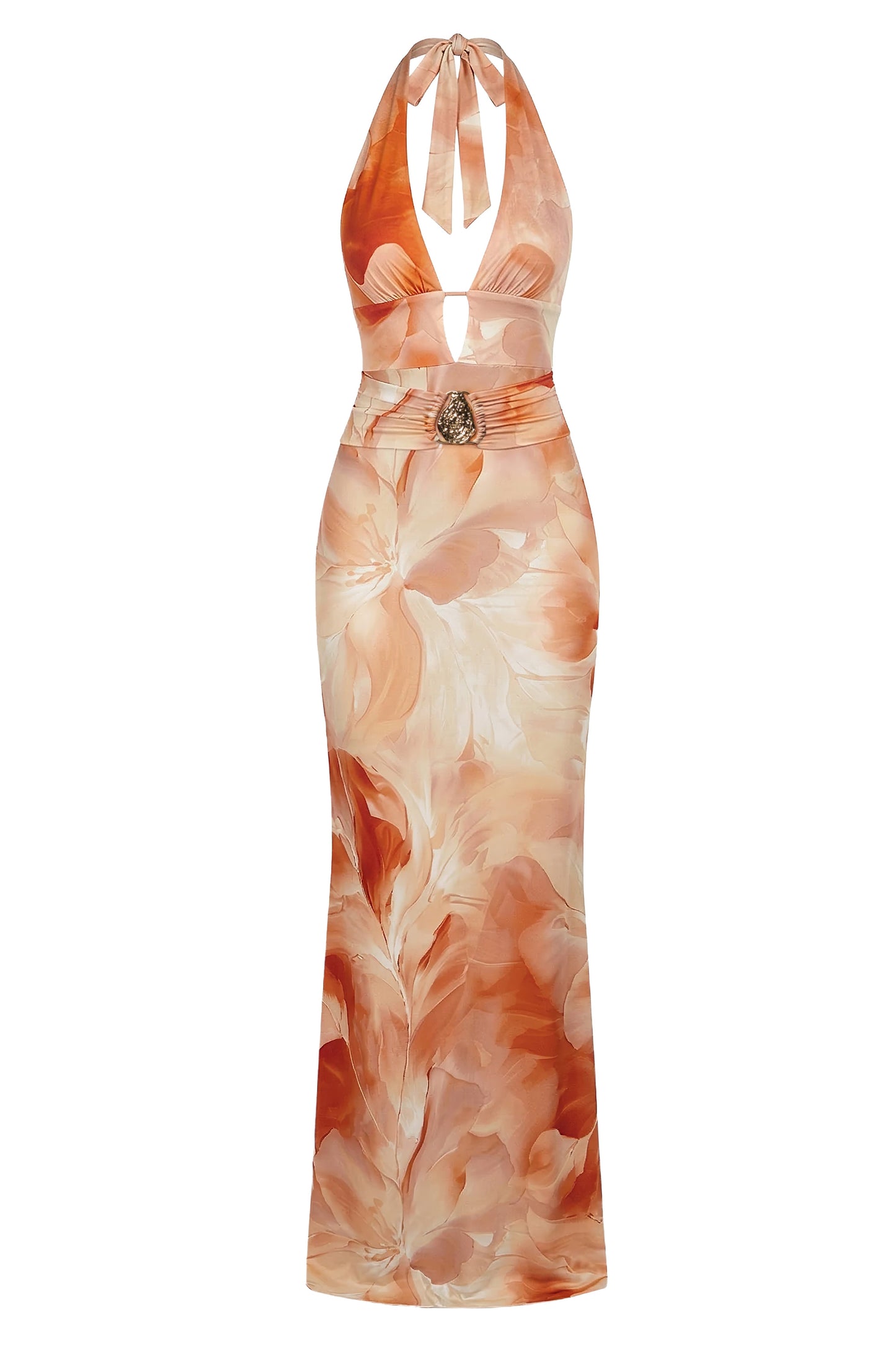 Orange Floral Blossom Print Maxi Dress