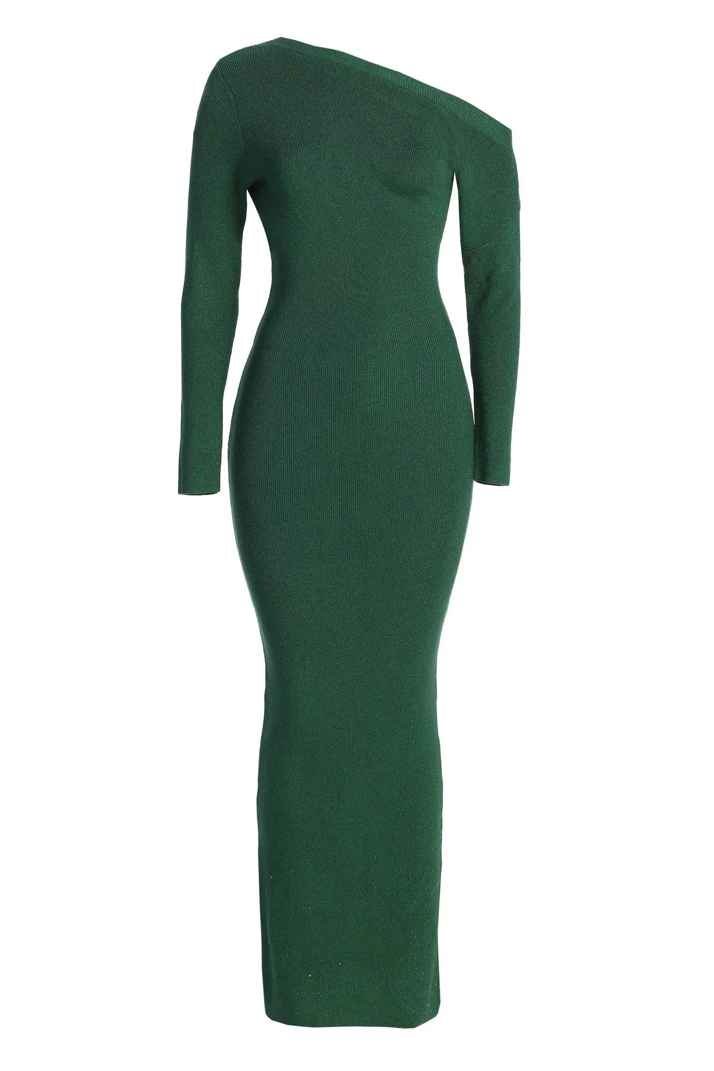 Green Night Shimmers Asymmetrical Maxi Dress