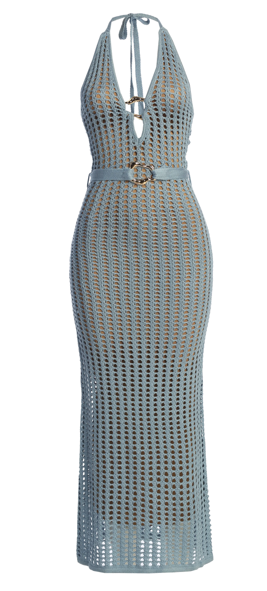 Periwinkle Oceanic Dream Crochet Maxi Dress