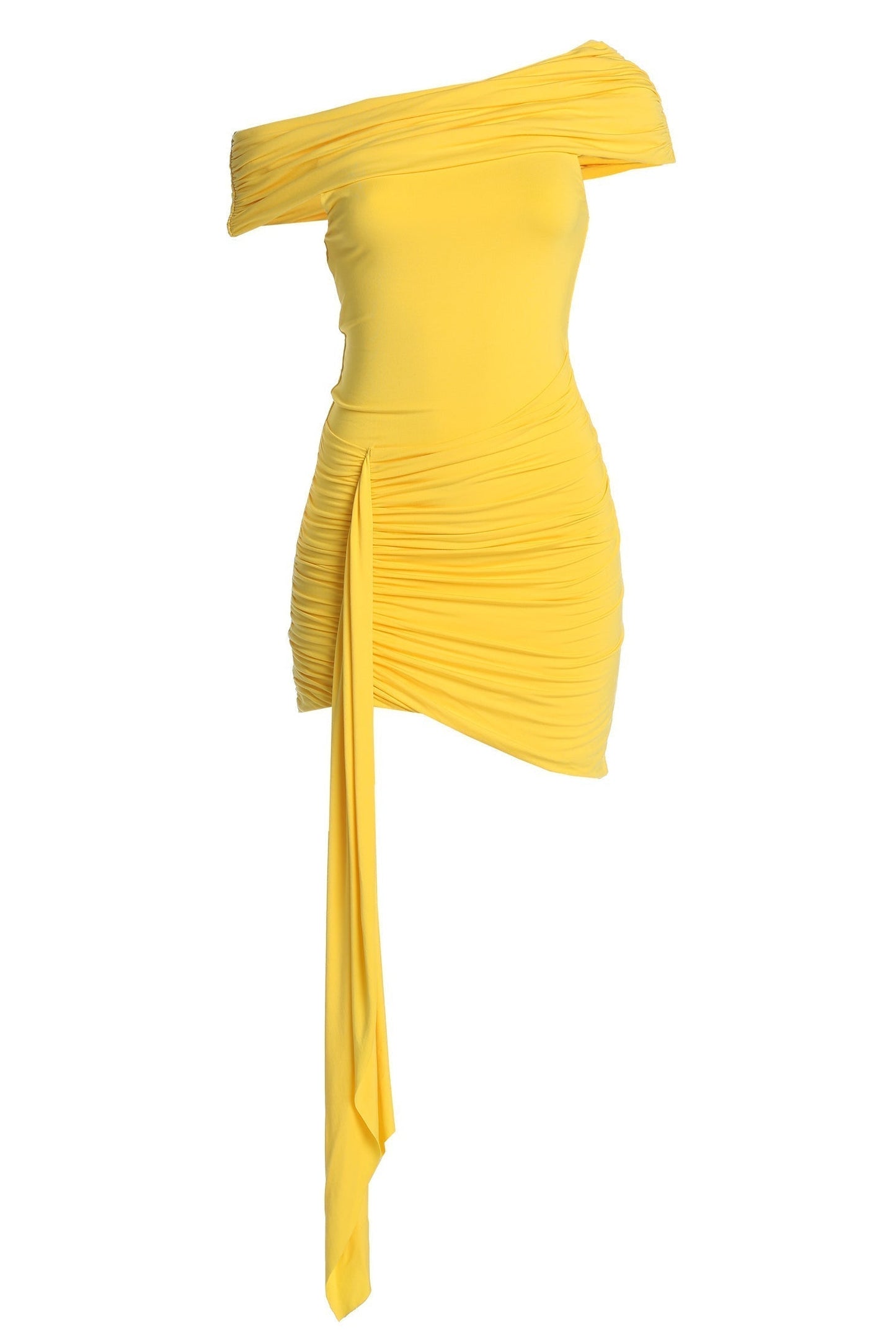 Yellow Off The Shoulder Drape Dress