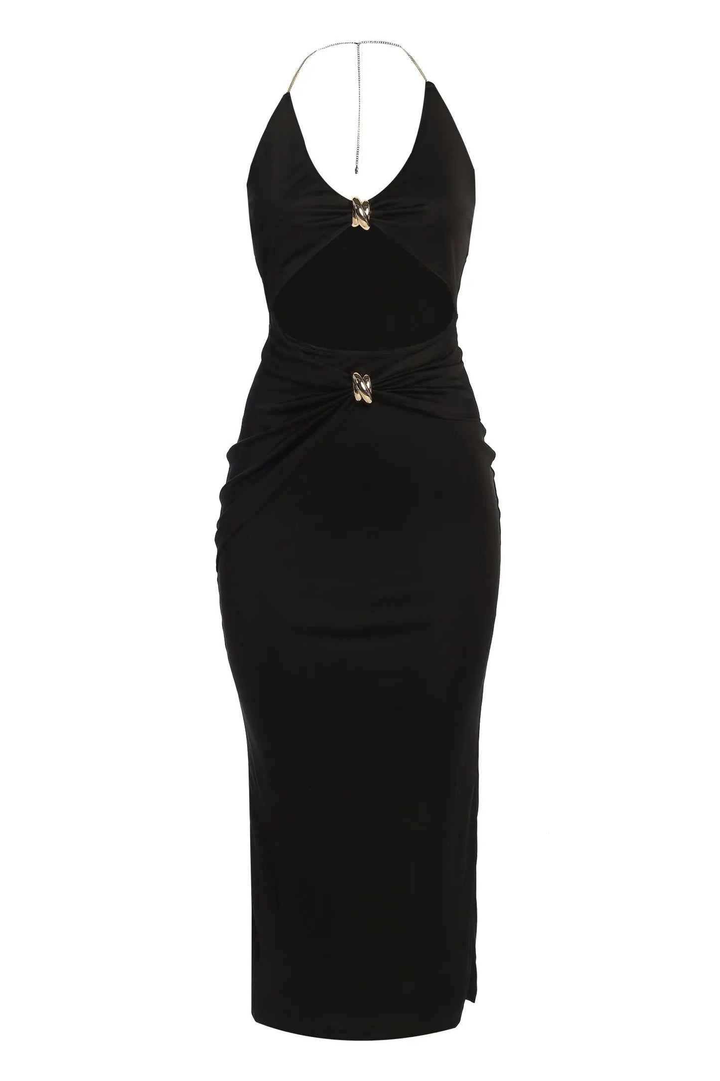 Black Cutout Chain Midi Dress