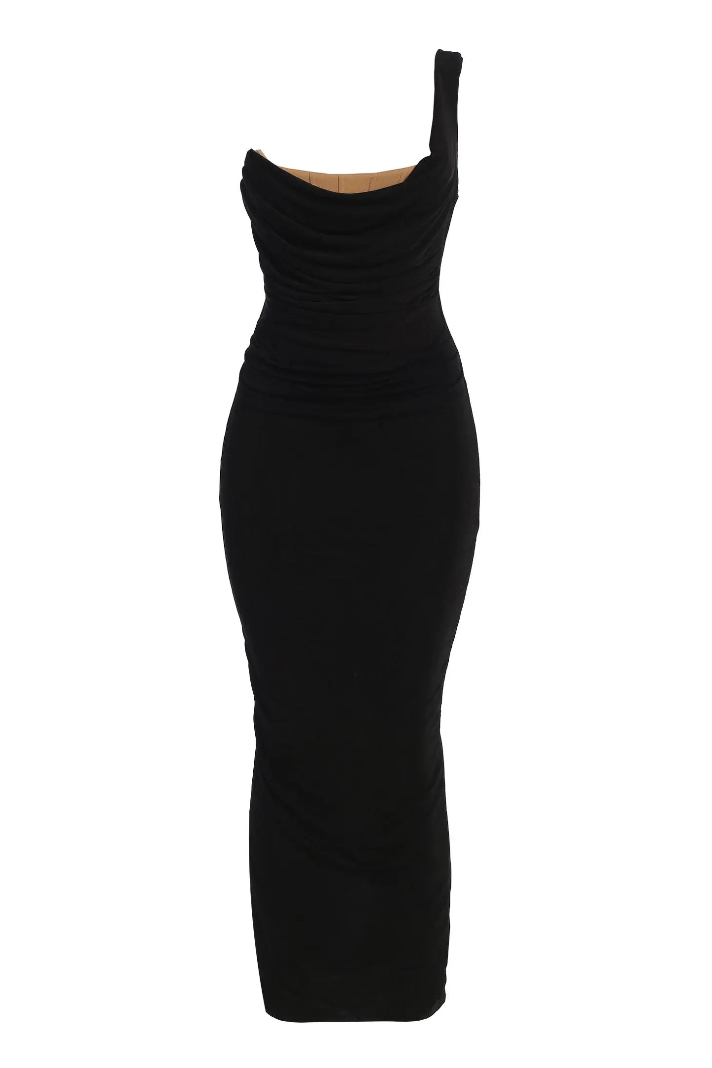 Black Slinky Krishna One Shoulder Maxi Dress