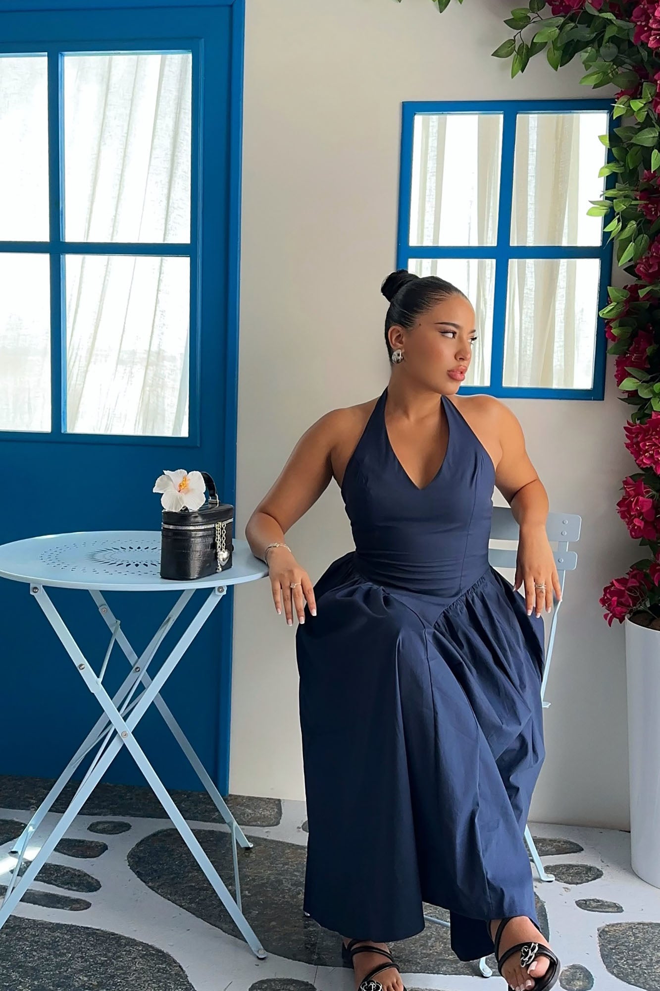 Mara Corset Halter Midi Dress - Navy