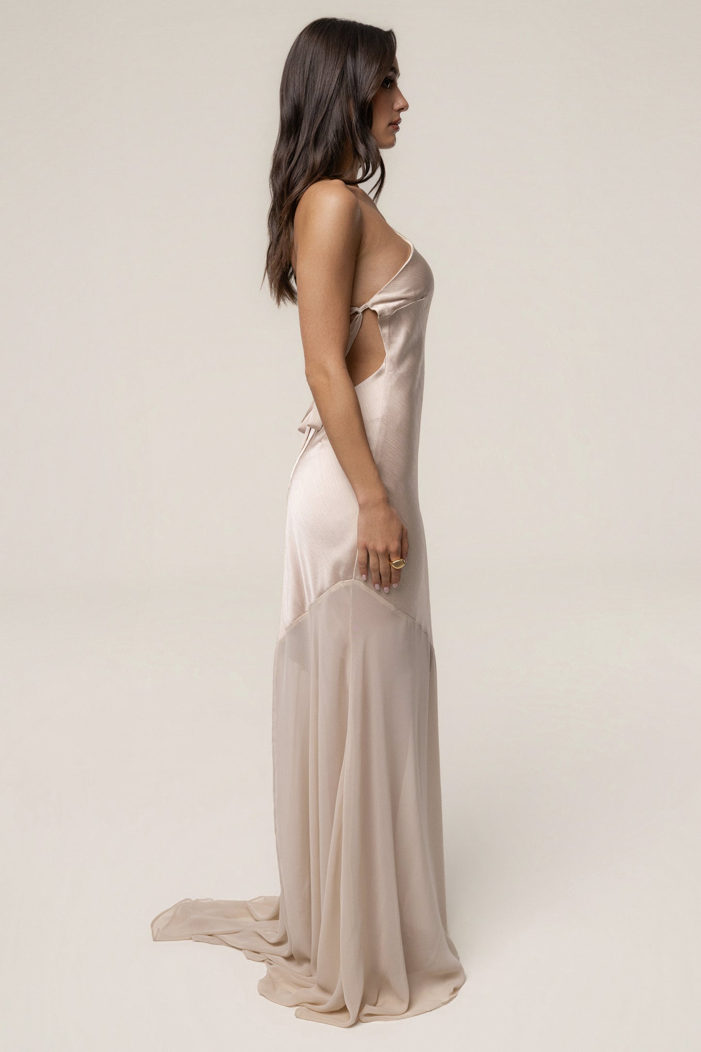 Champagne Olivia  One Shoulder Maxi Dress