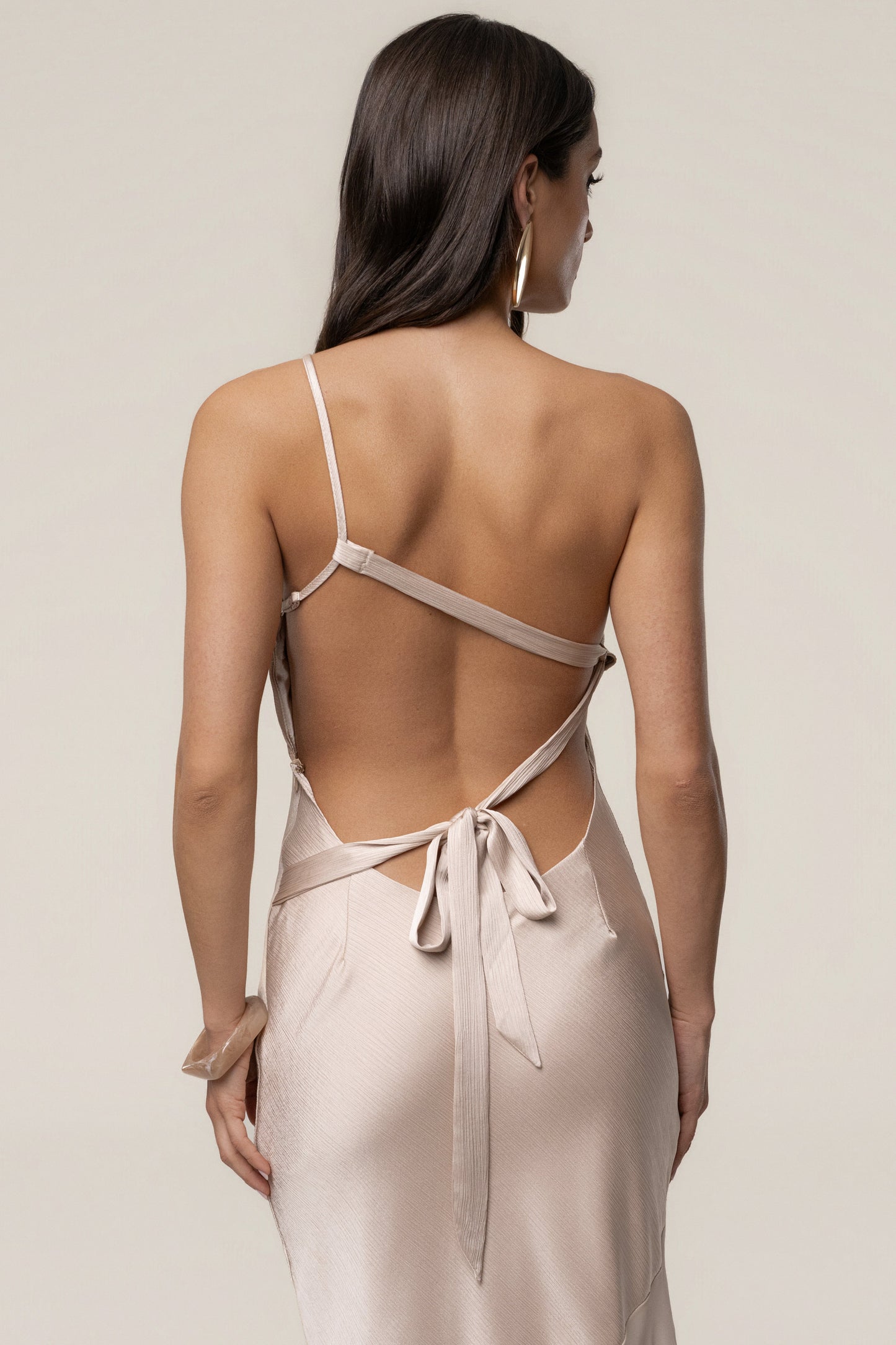 Champagne Olivia  One Shoulder Maxi Dress
