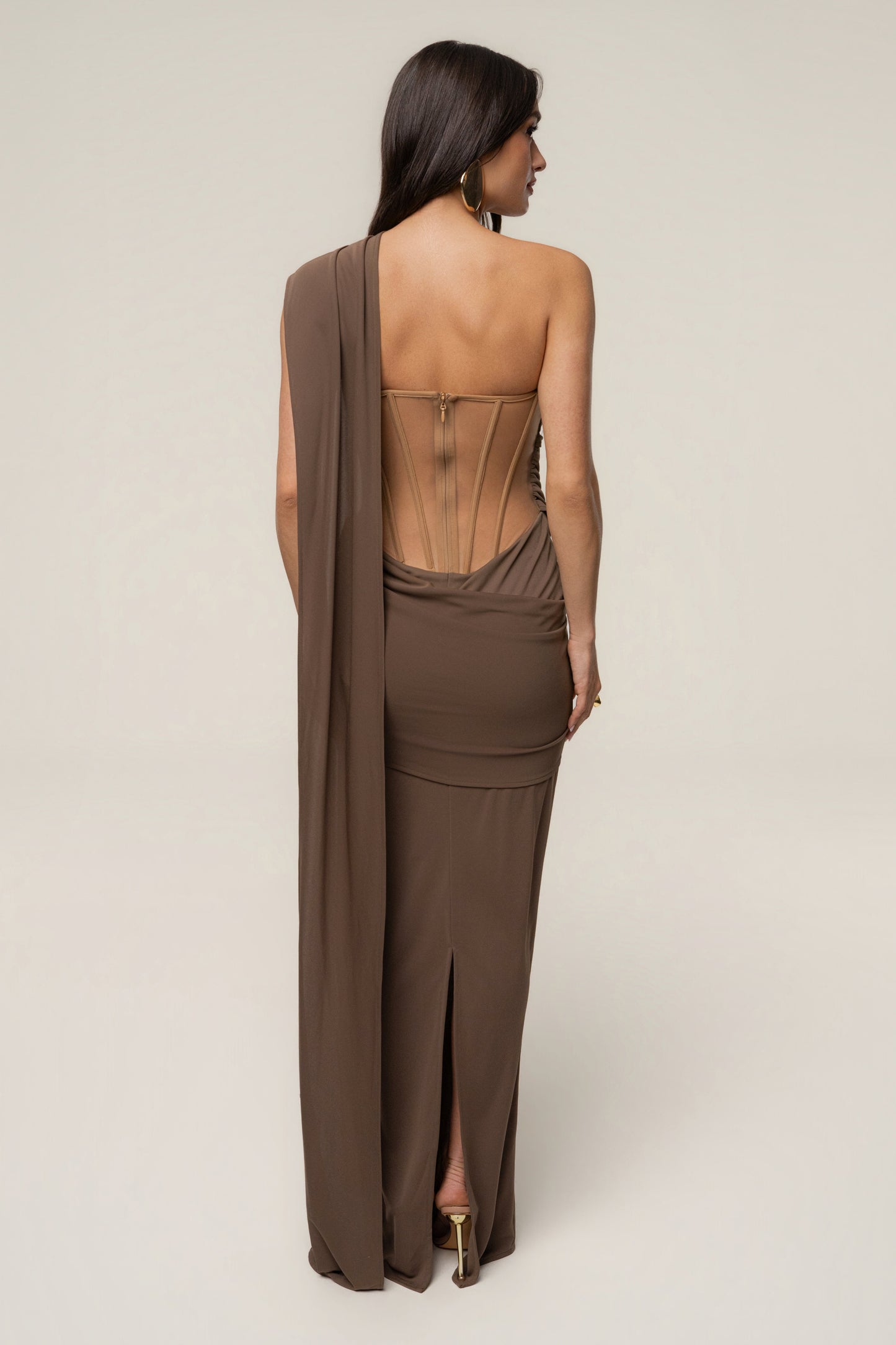 Dark Taupe Empress of Hearts Maxi Gown