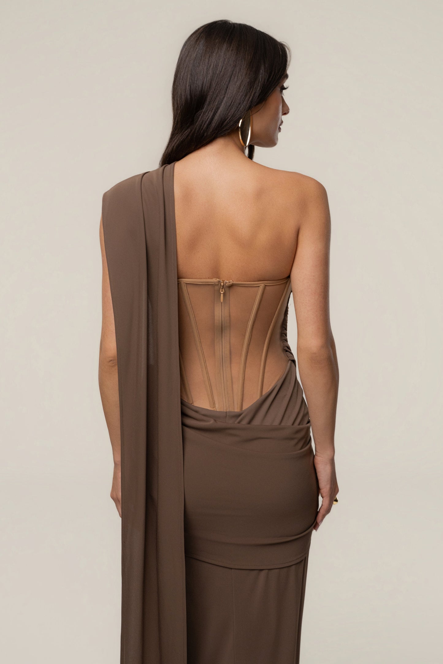 Dark Taupe Empress of Hearts Maxi Gown