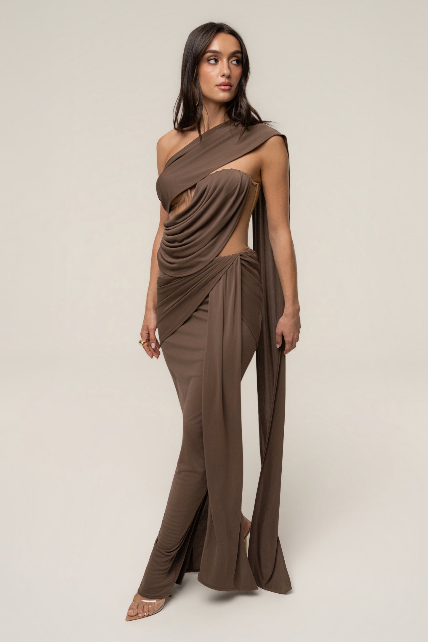 Dark Taupe Empress of Hearts Maxi Gown