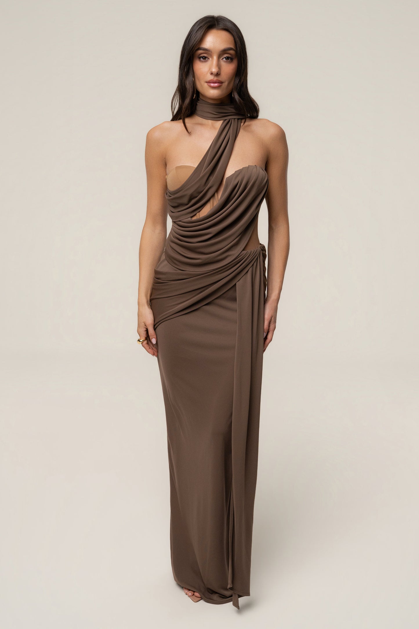 Dark Taupe Empress of Hearts Maxi Gown