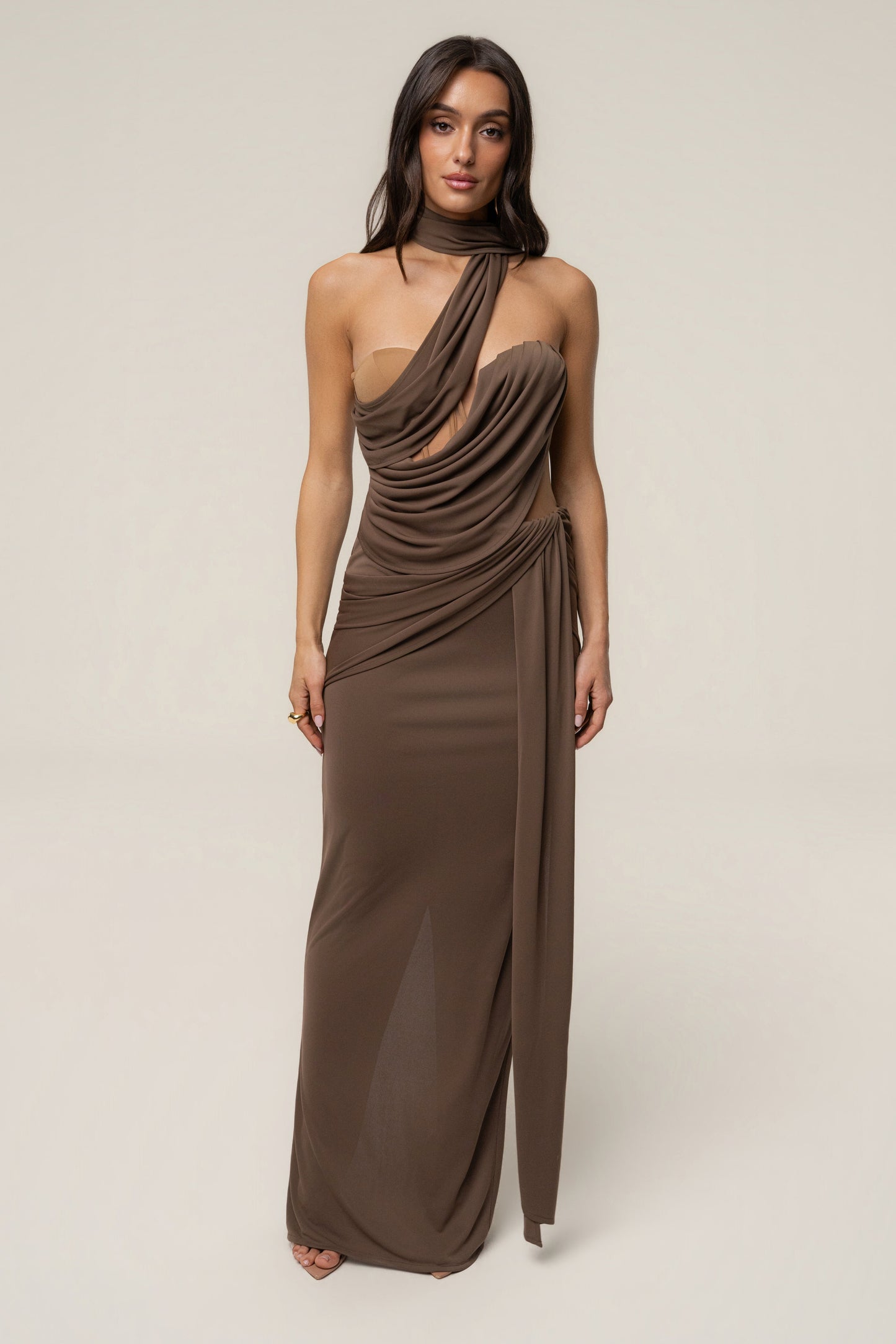 Dark Taupe Empress of Hearts Maxi Gown